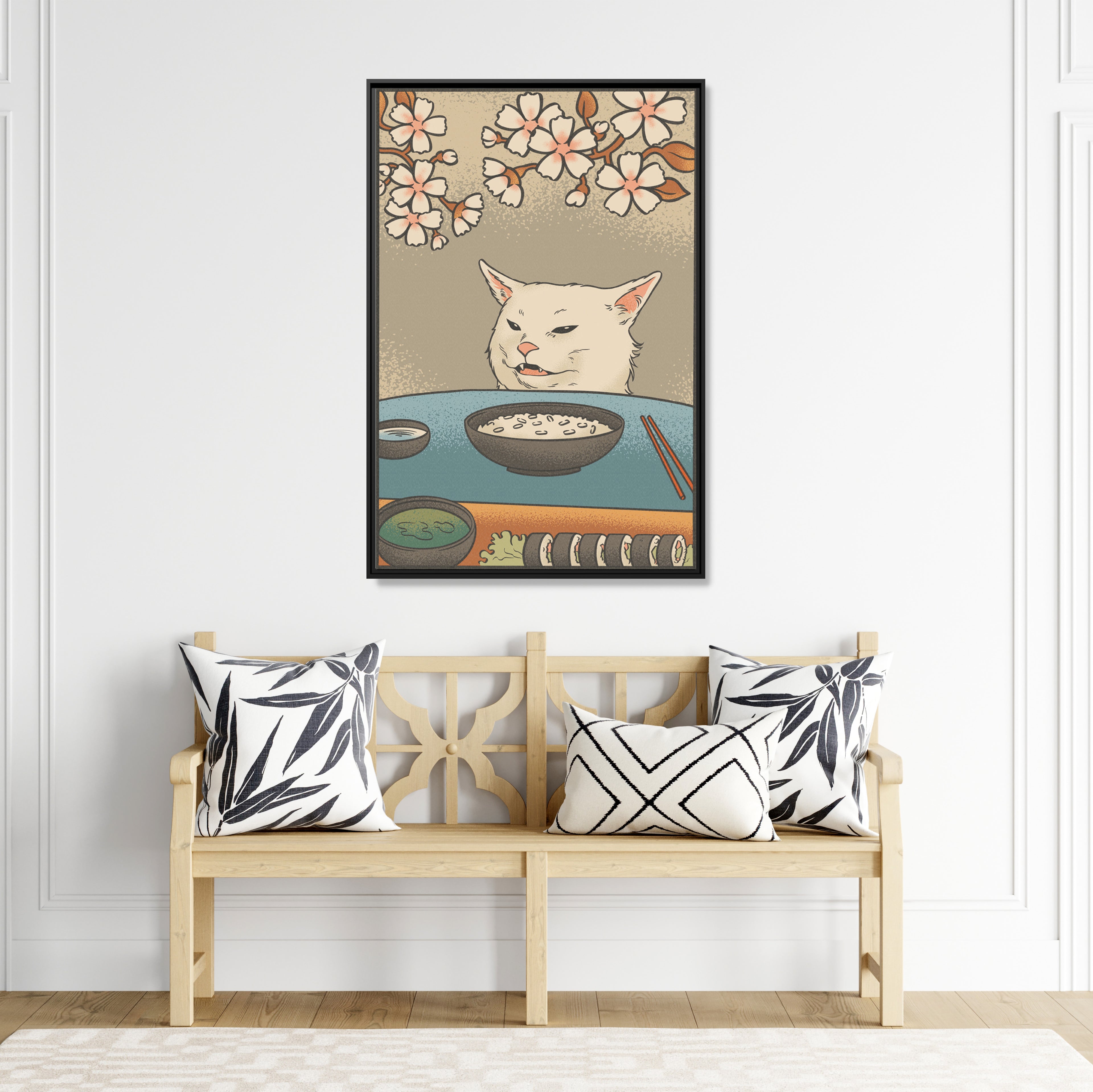 Framed Canvas - Unimpressed Cat Meme Ukiyo-e