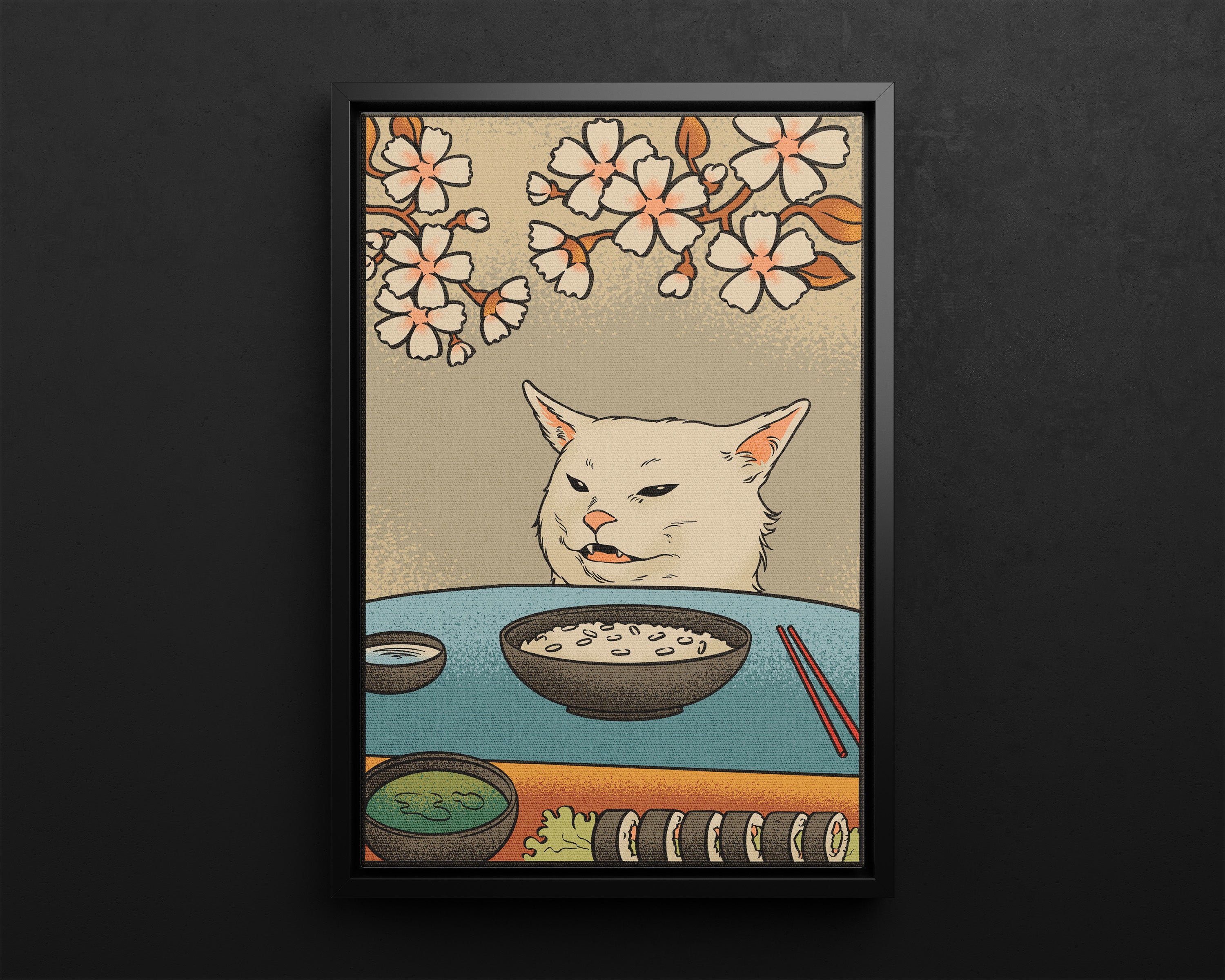 Framed Canvas - Unimpressed Cat Meme Ukiyo-e