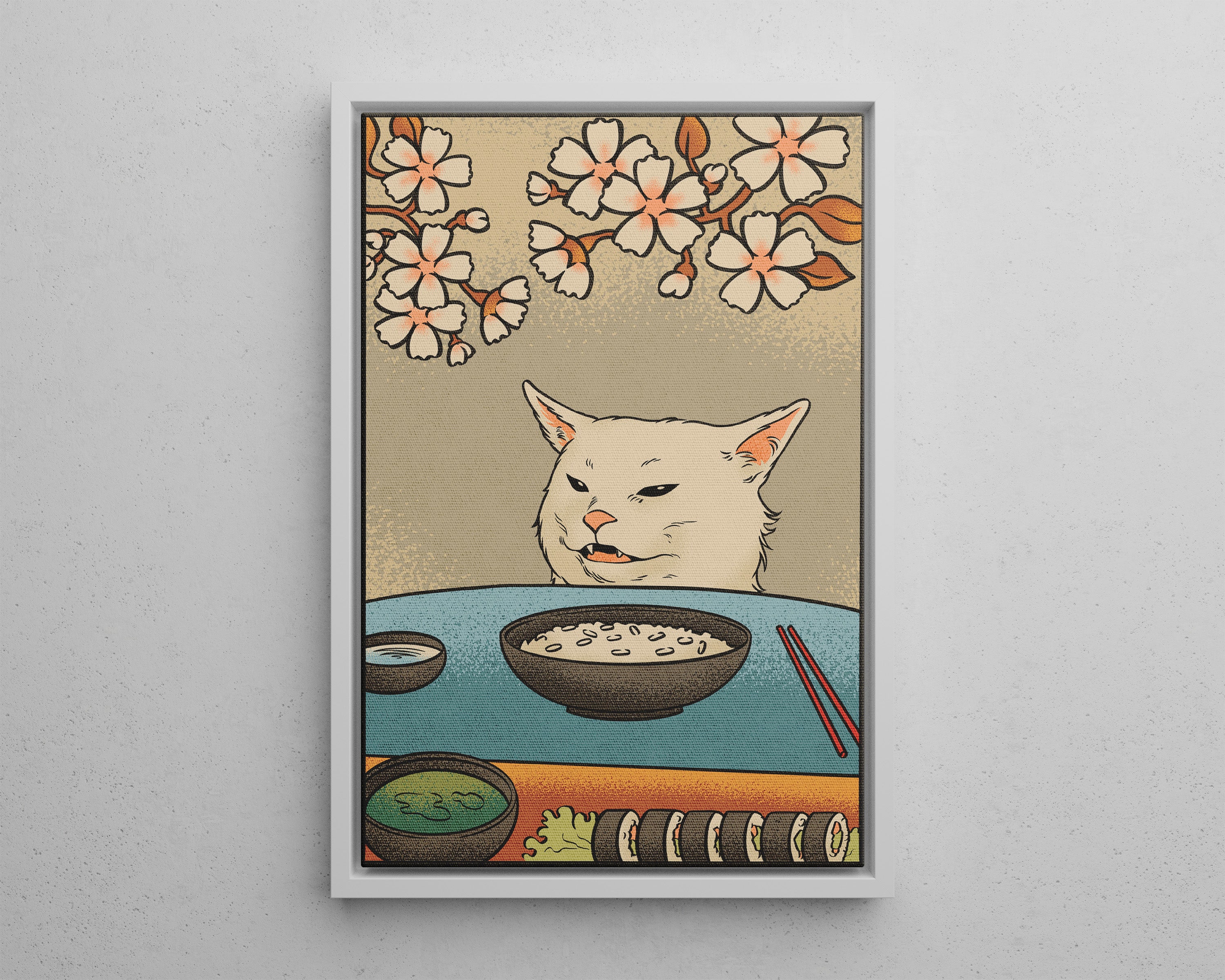 Framed Canvas - Unimpressed Cat Meme Ukiyo-e