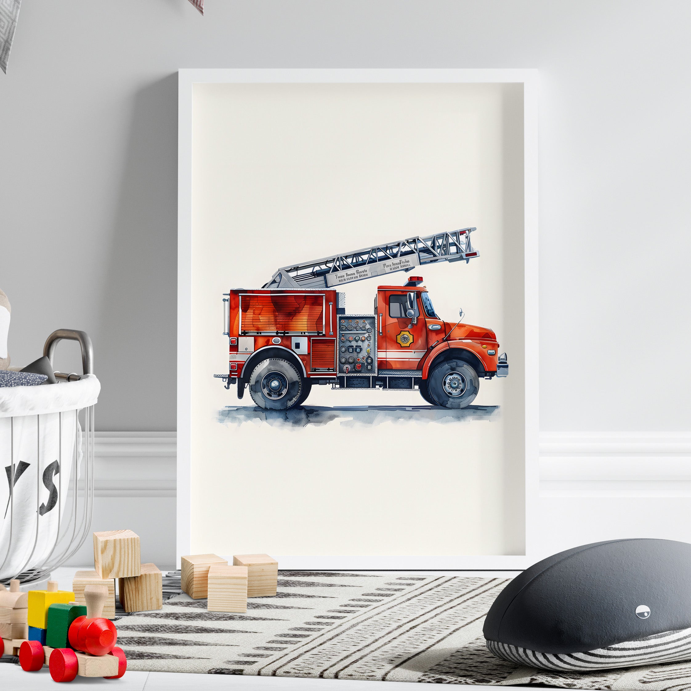 Framed Paper Print - Ladder Firetruck Nursery