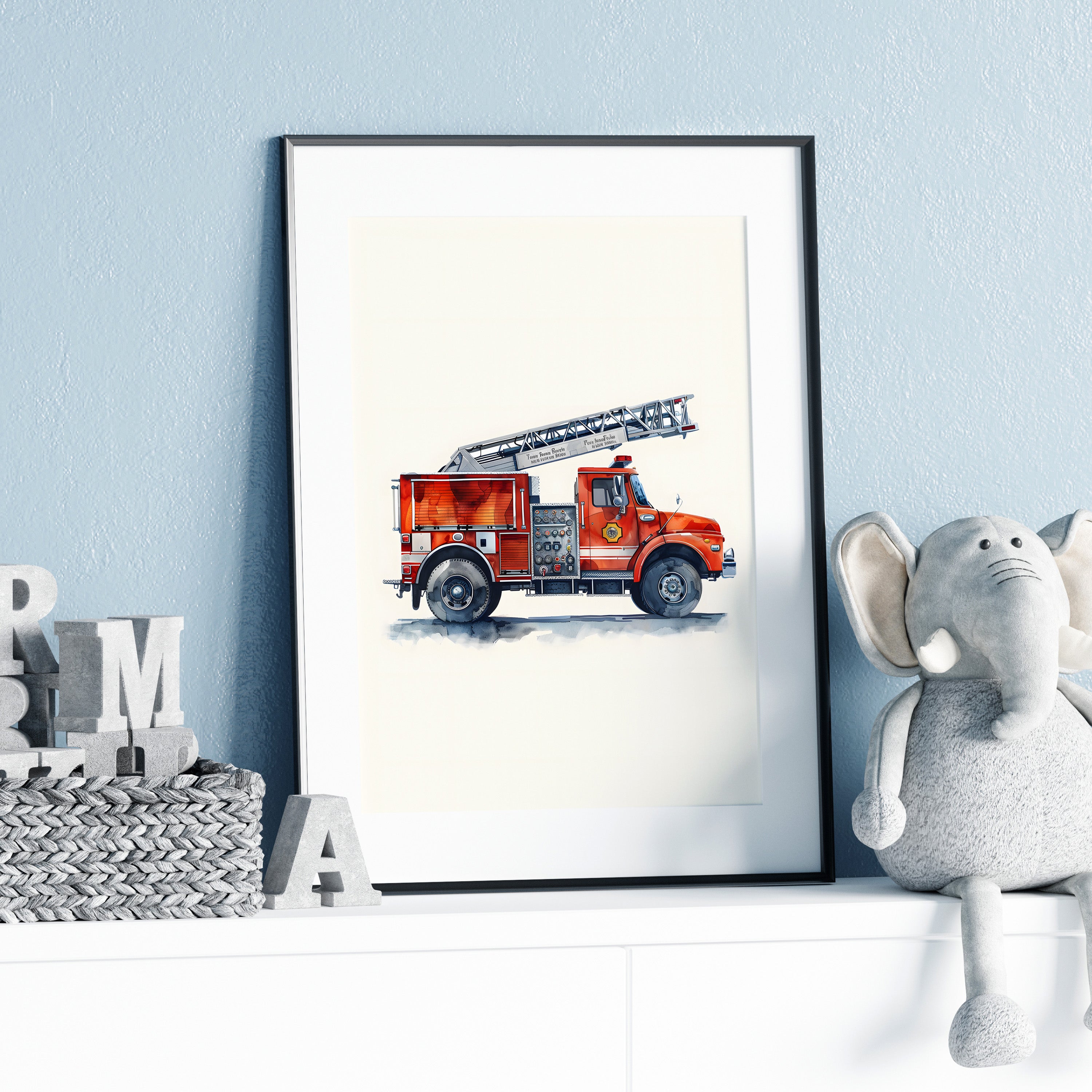Framed Paper Print - Ladder Firetruck Nursery