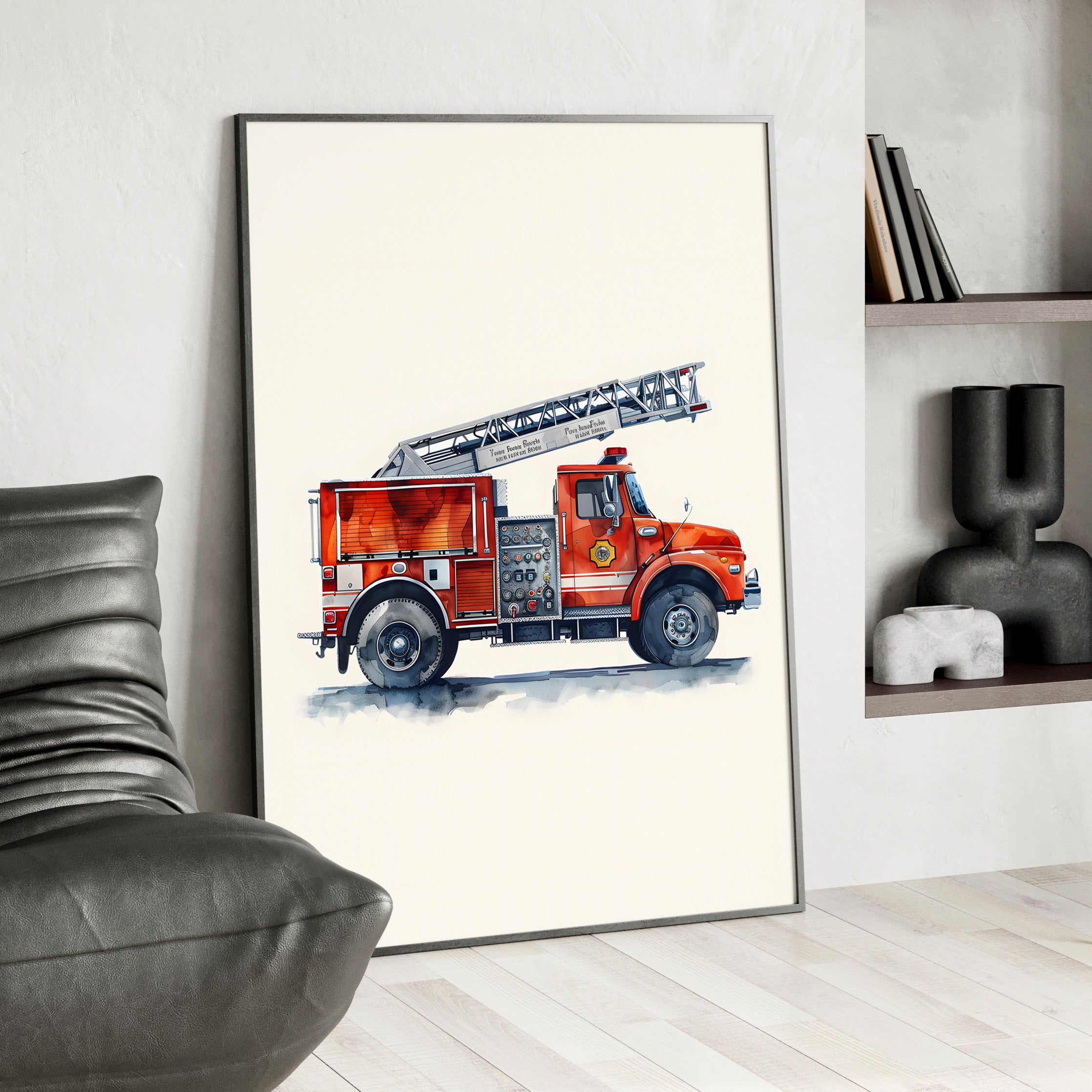 Framed Paper Print - Ladder Firetruck Nursery