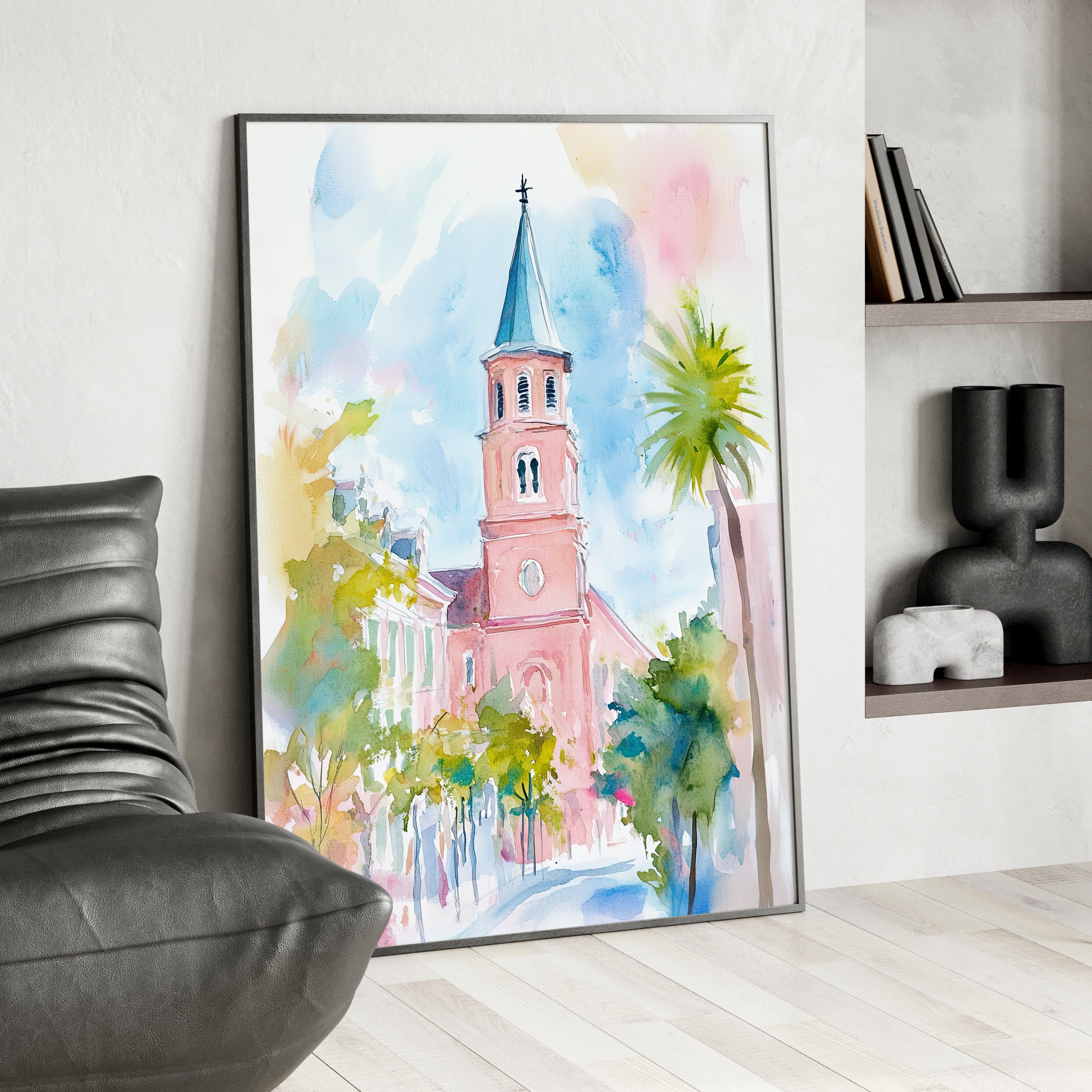 Framed Paper Print - Charleston Steeple in Pastel Haze