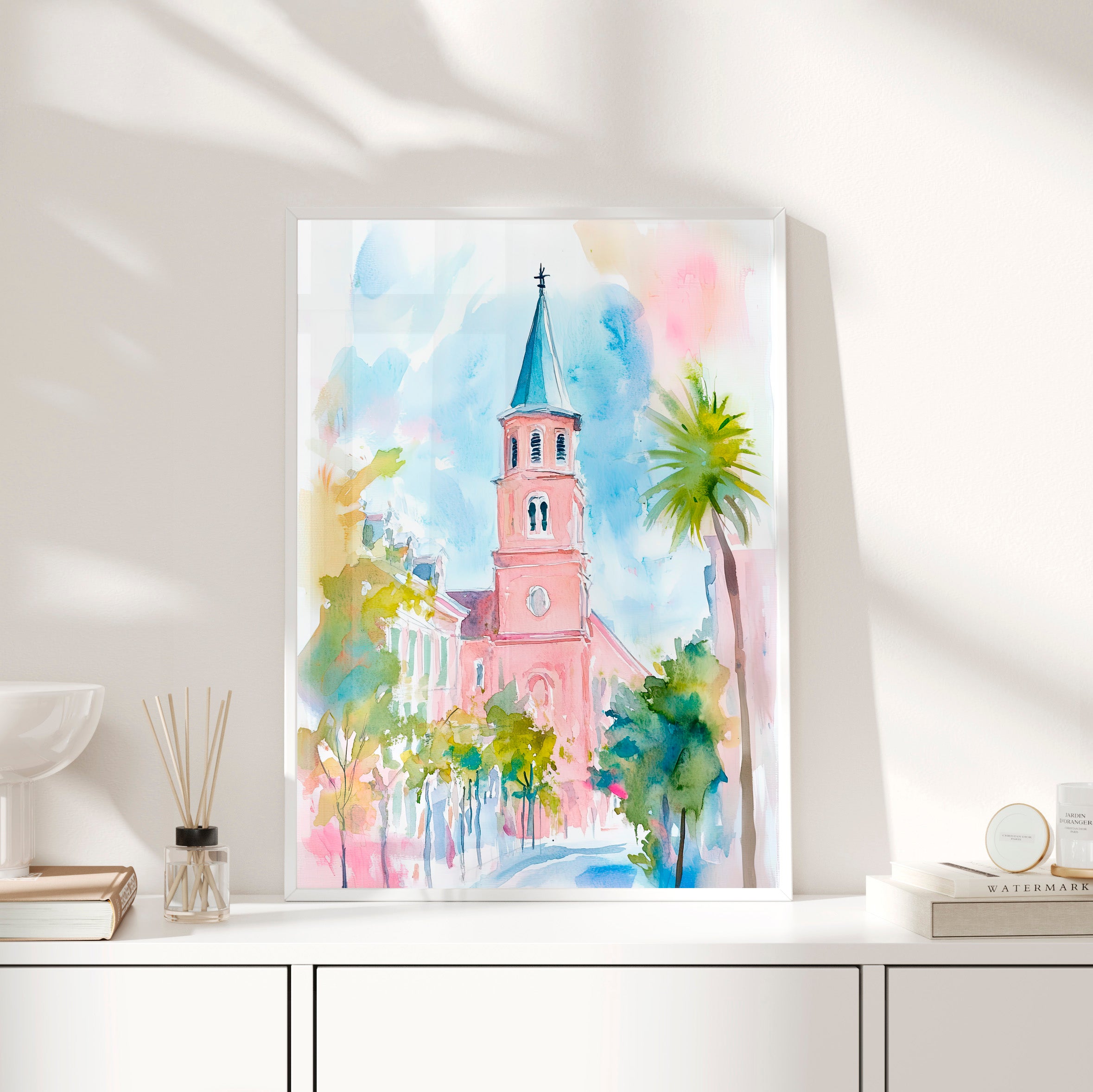 Framed Paper Print - Charleston Steeple in Pastel Haze