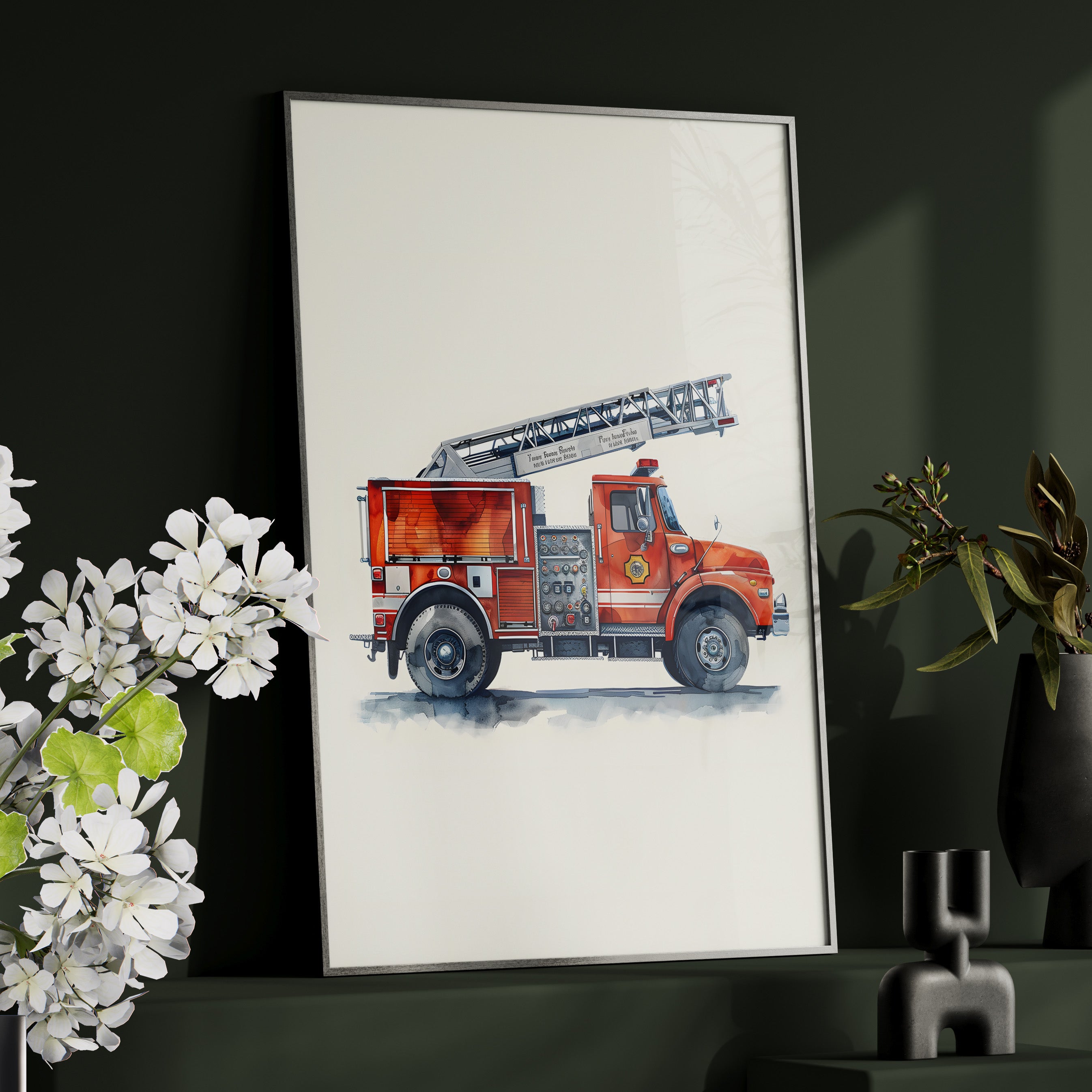 Framed Paper Print - Ladder Firetruck Nursery