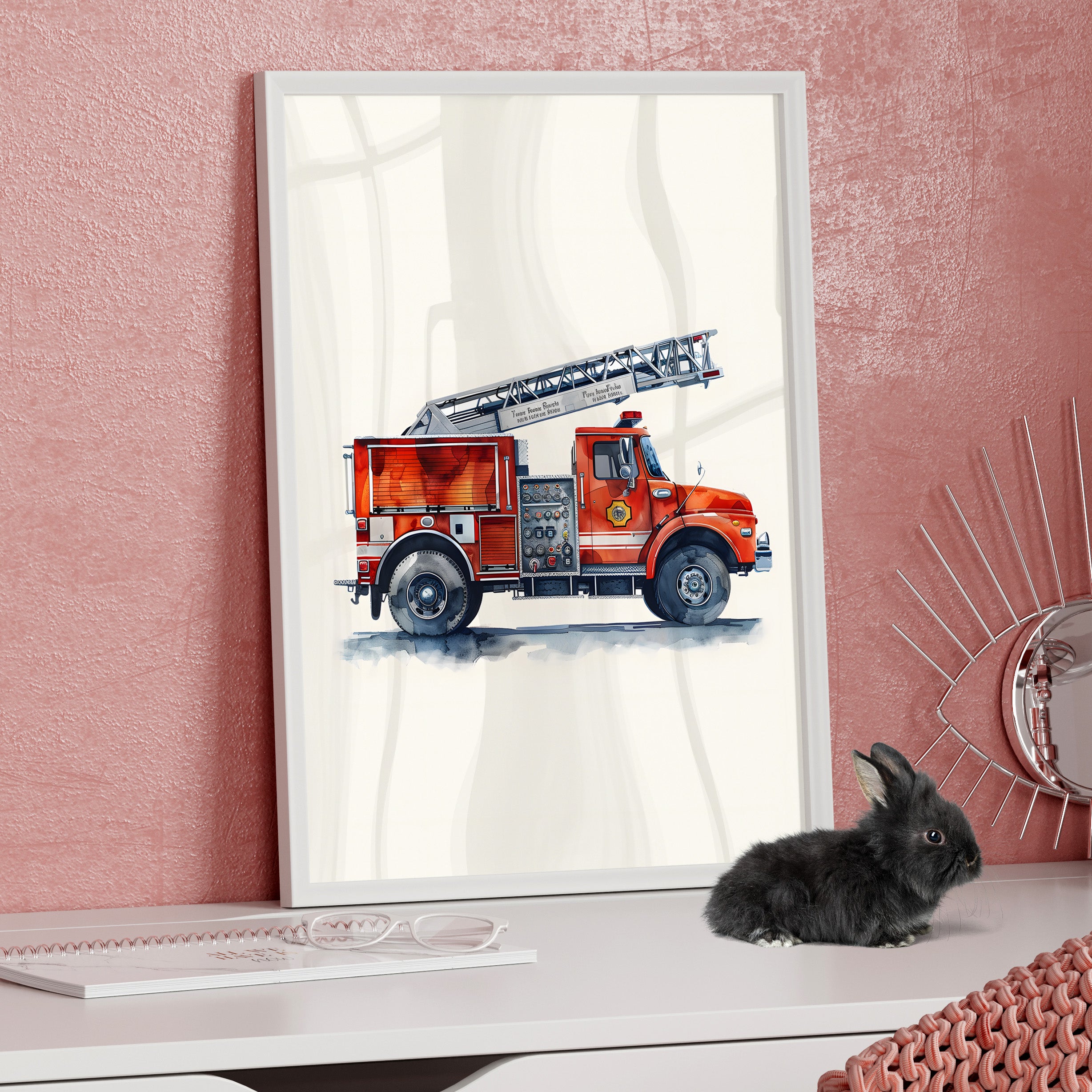 Framed Paper Print - Ladder Firetruck Nursery