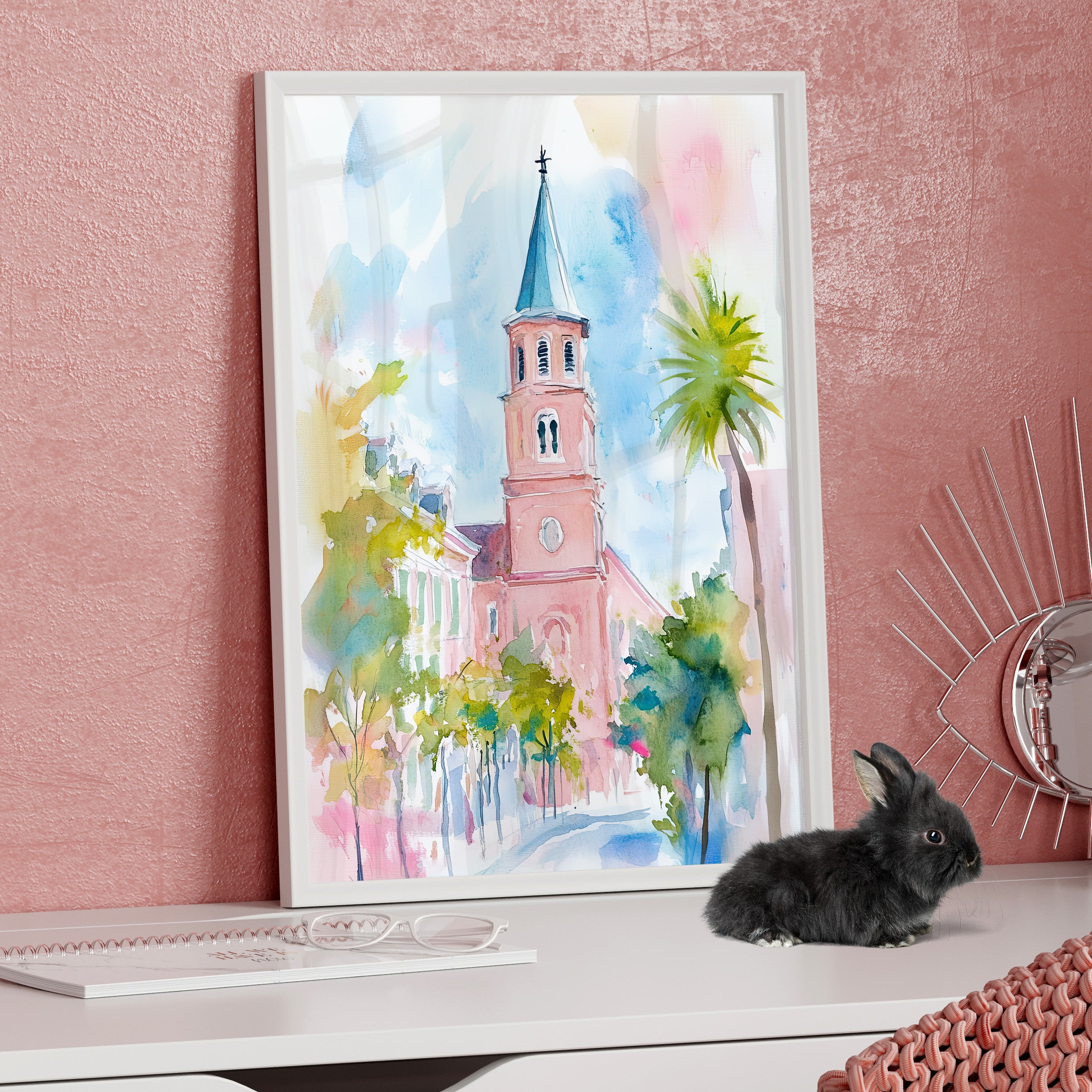 Framed Paper Print - Charleston Steeple in Pastel Haze