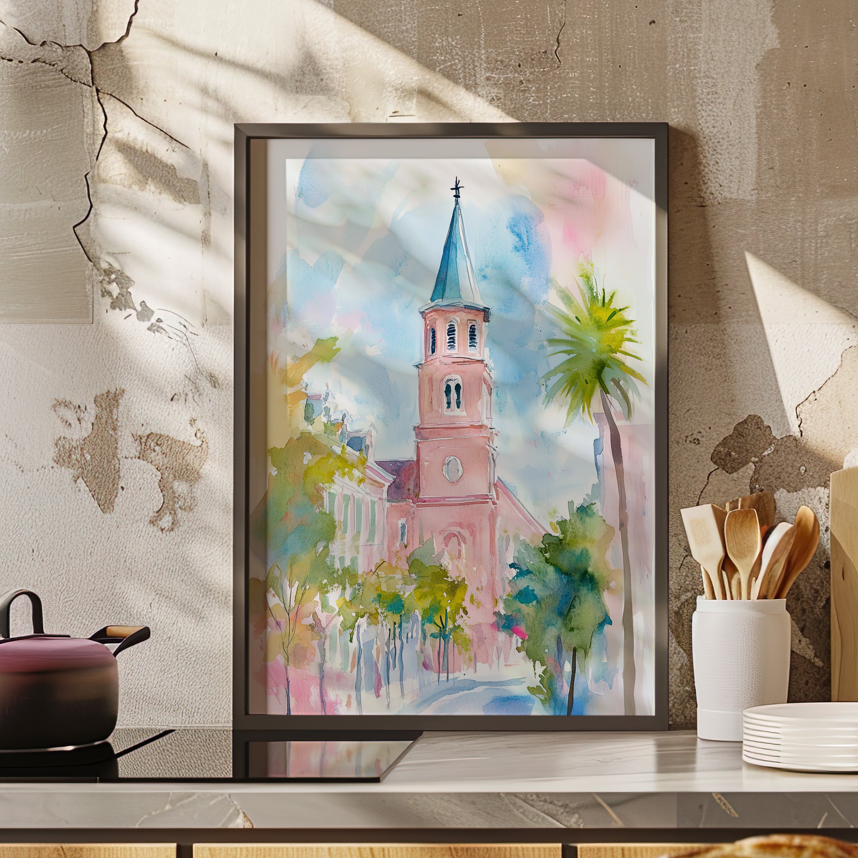 Framed Paper Print - Charleston Steeple in Pastel Haze