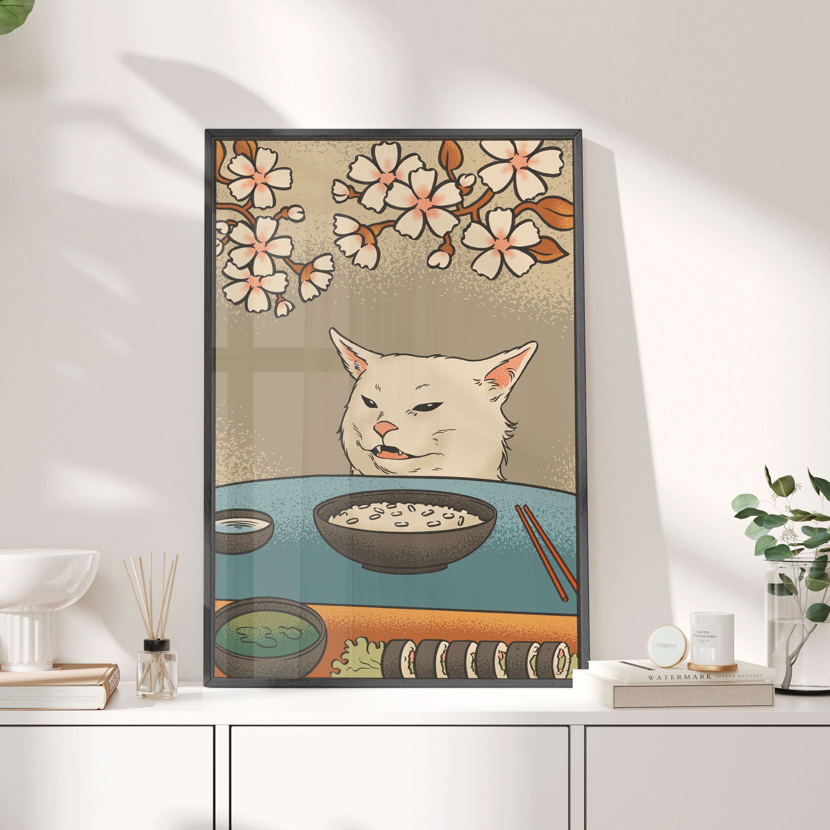 Framed Paper Print - Unimpressed Cat Meme Ukiyo-e