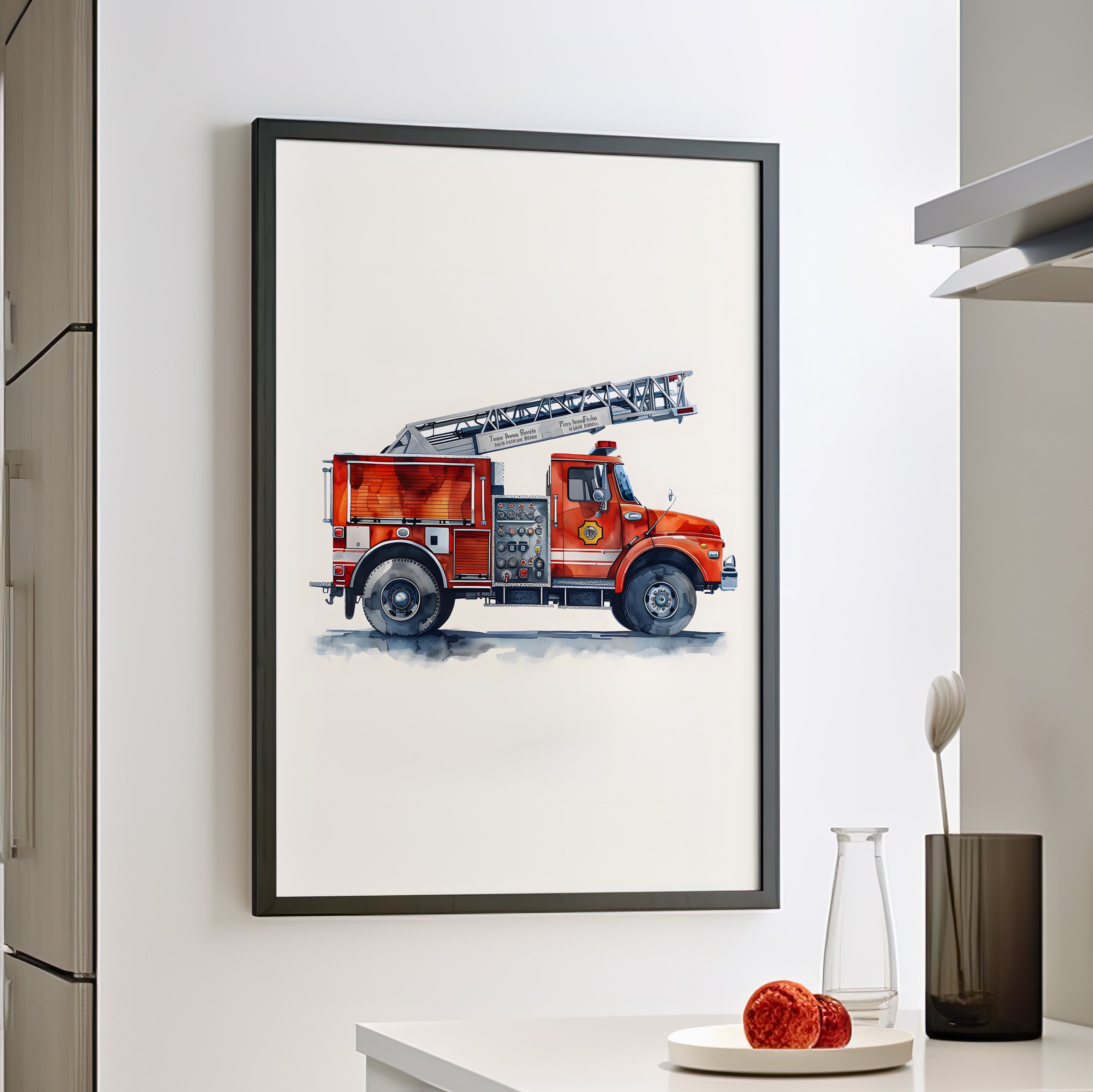 Framed Paper Print - Ladder Firetruck Nursery