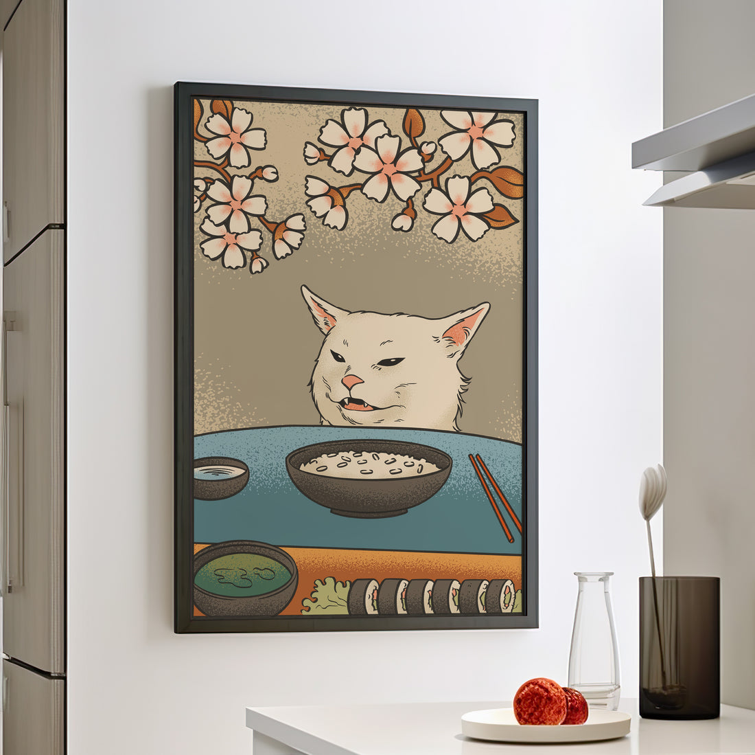 Framed Paper Print - Unimpressed Cat Meme Ukiyo-e