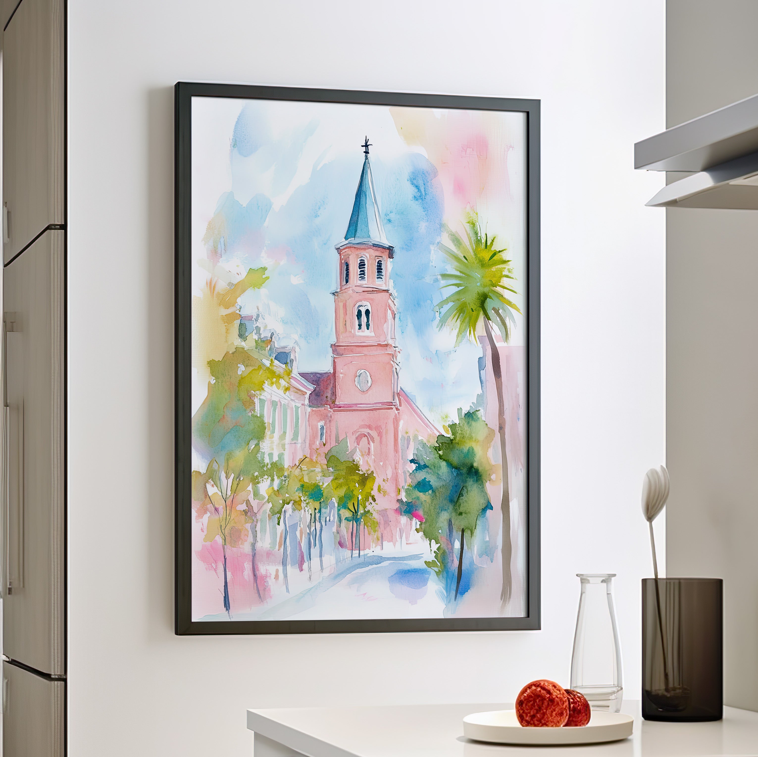 Framed Paper Print - Charleston Steeple in Pastel Haze