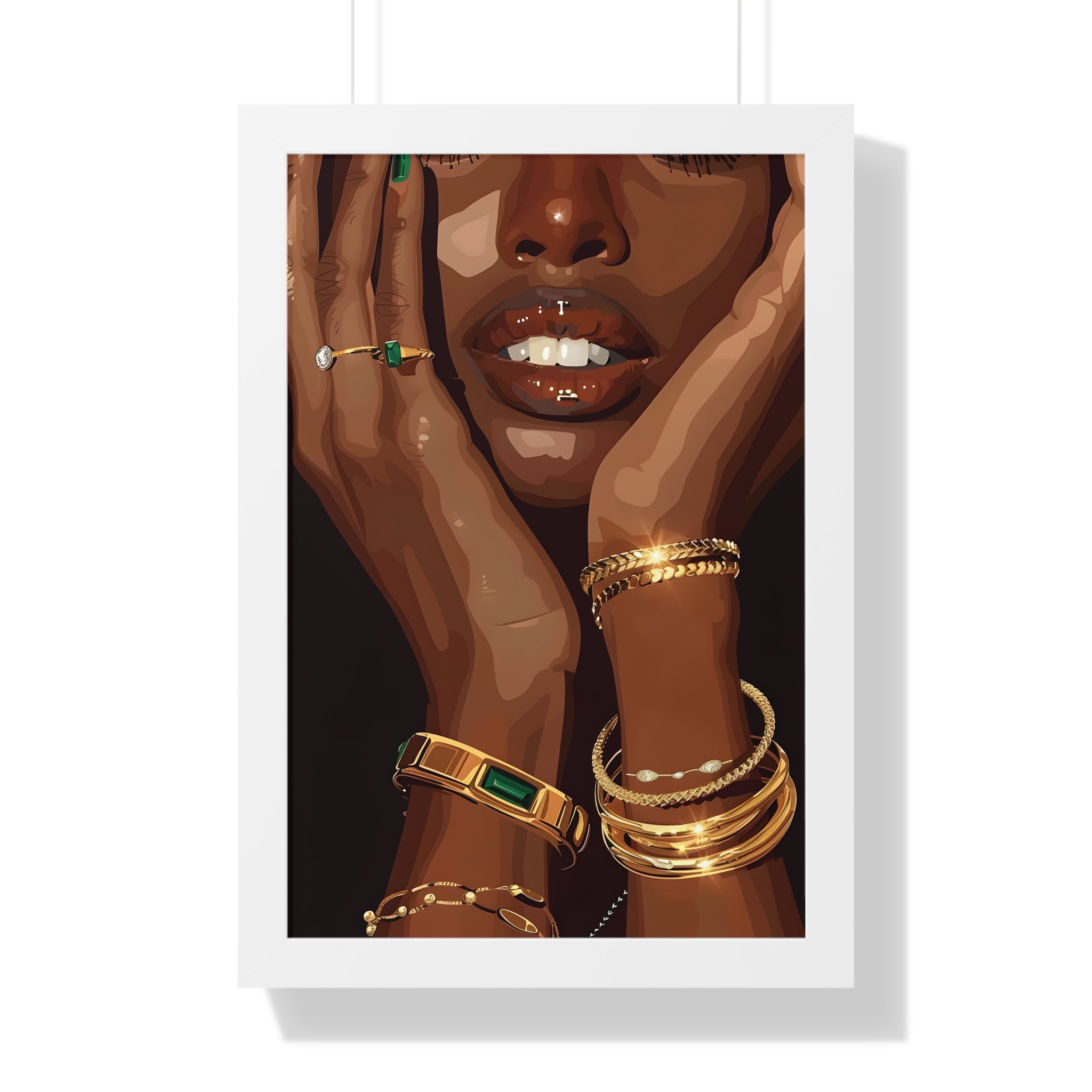 Framed Paper Print - Golden Emerald Beauty Portrait