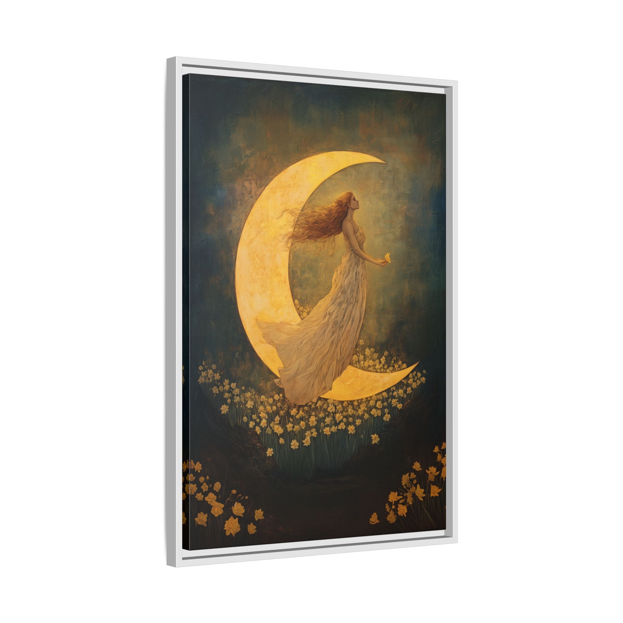 Framed Canvas - Moonlit Dreamer with Daffodils