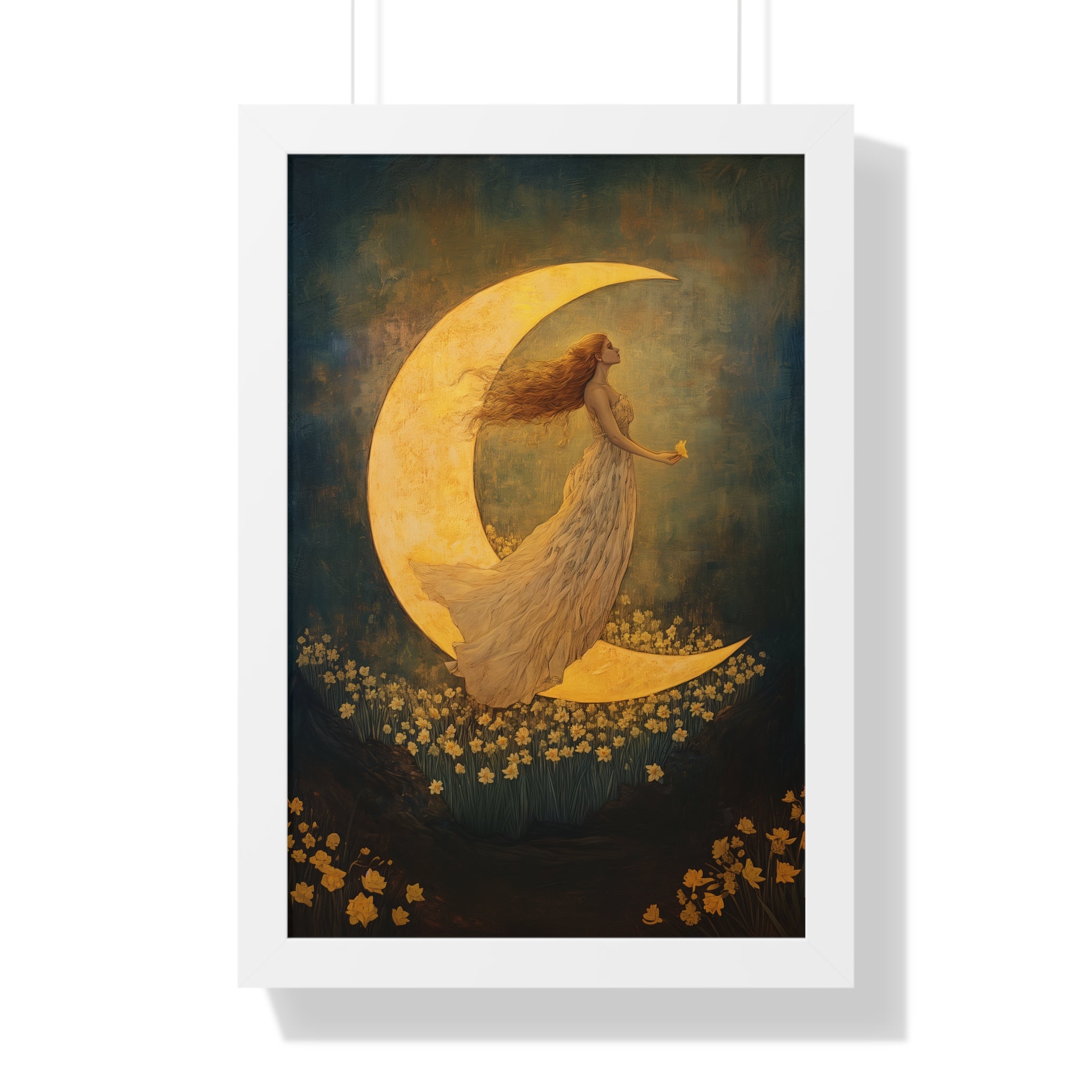 Framed Paper Print - Moonlit Dreamer with Daffodils