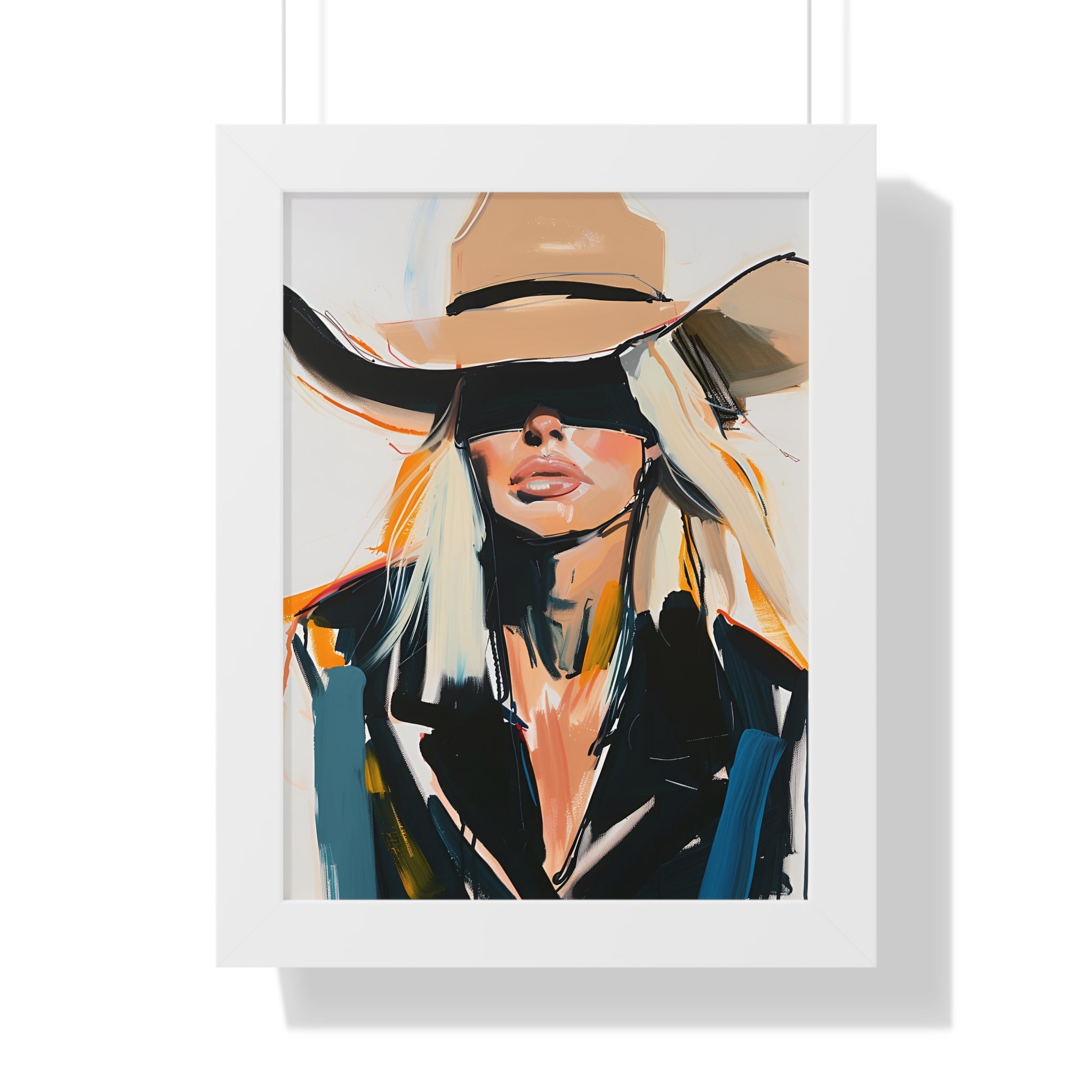 Framed Paper Print - Blindfolded Cowgirl Charm