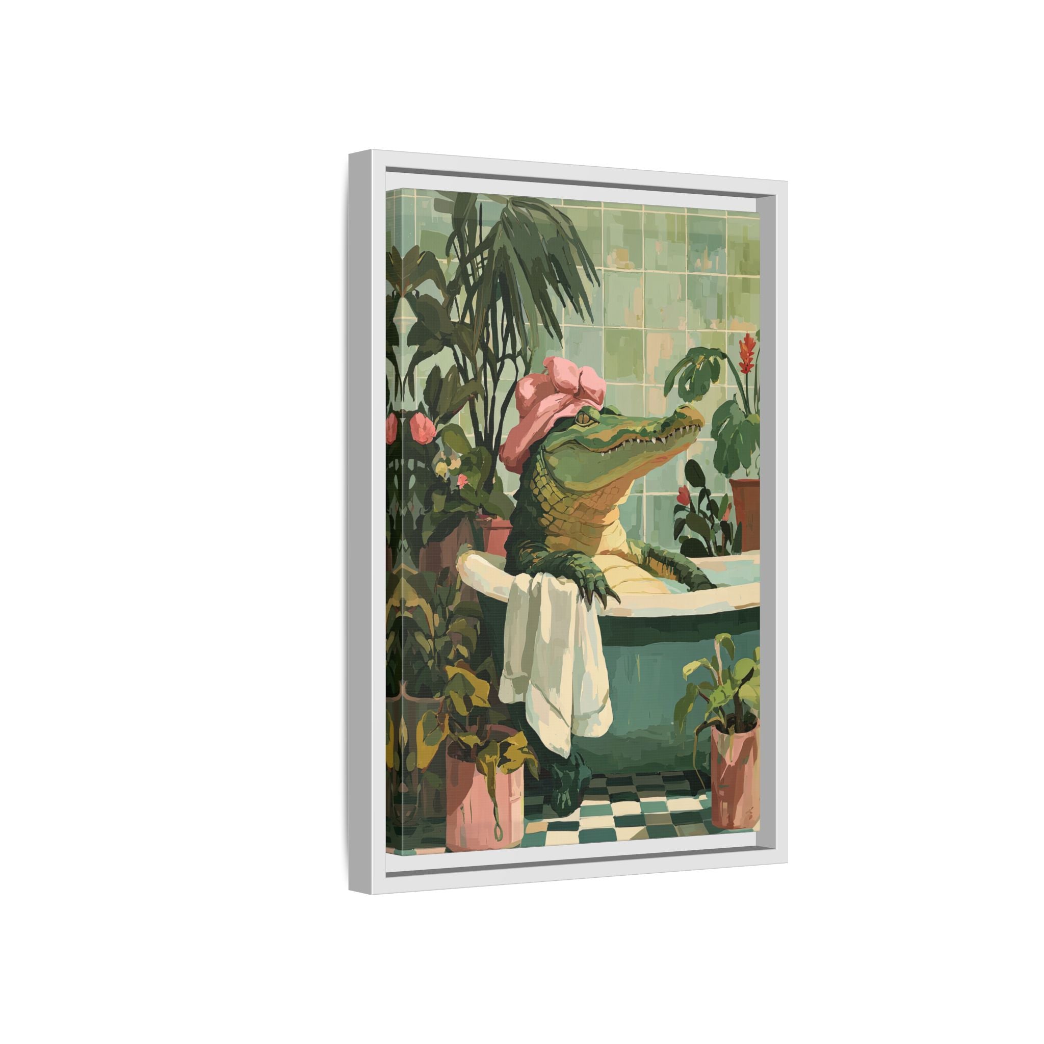 Framed Canvas - Bathtub Alligator Spa Day