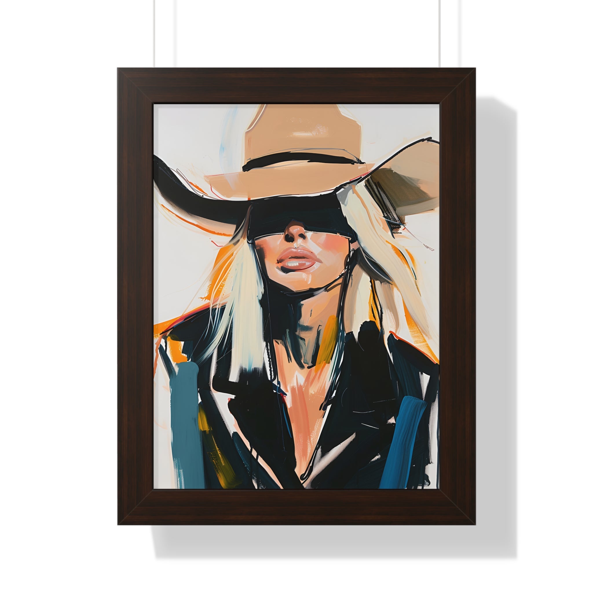 Framed Paper Print - Blindfolded Cowgirl Charm