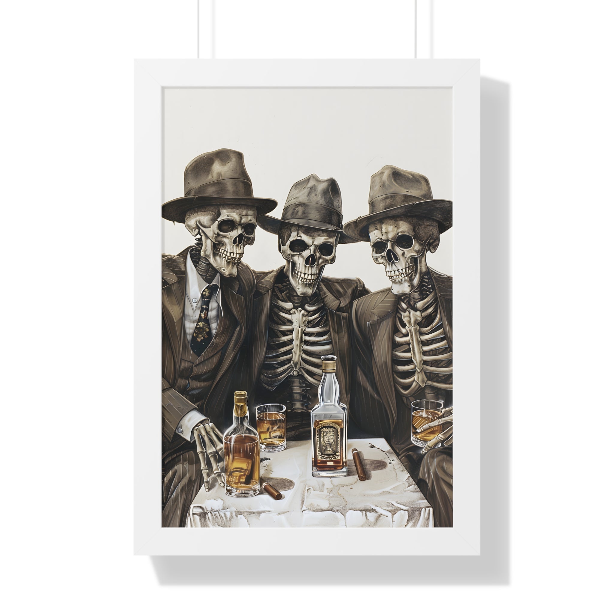 Framed Paper Print - Skeleton Whiskey Gentlemen