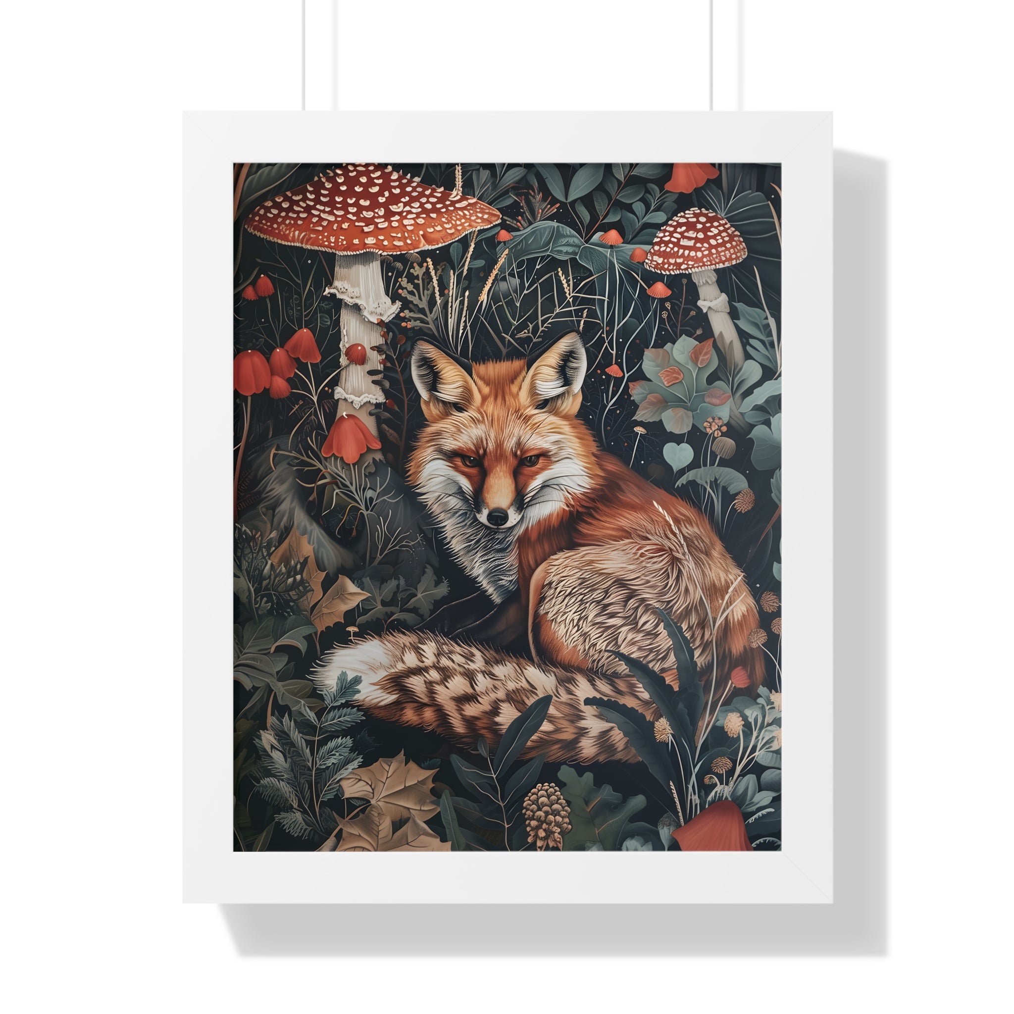 Framed Paper Print - Forest Fox with Mushrooms