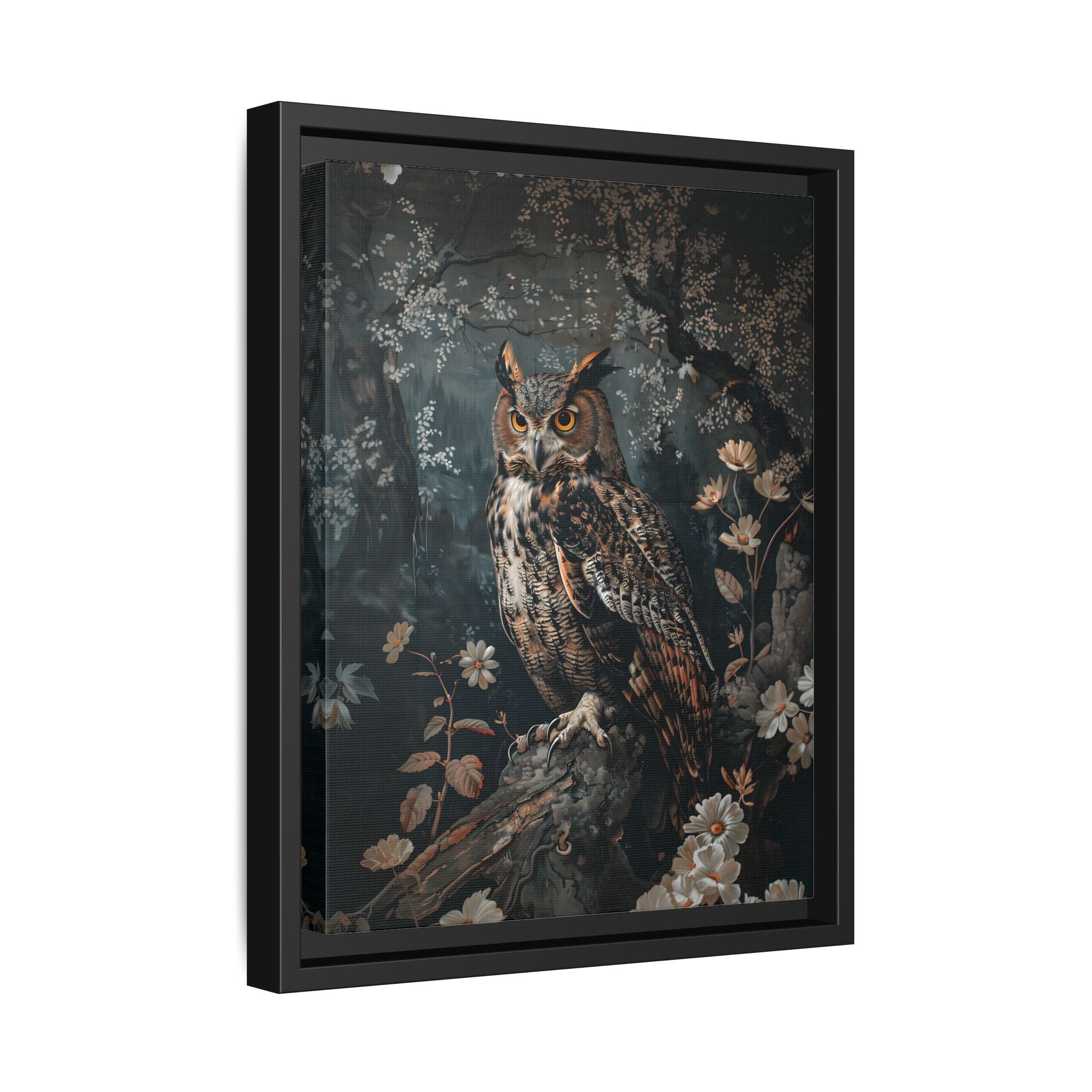 Framed Canvas - Midnight Watchful Owl