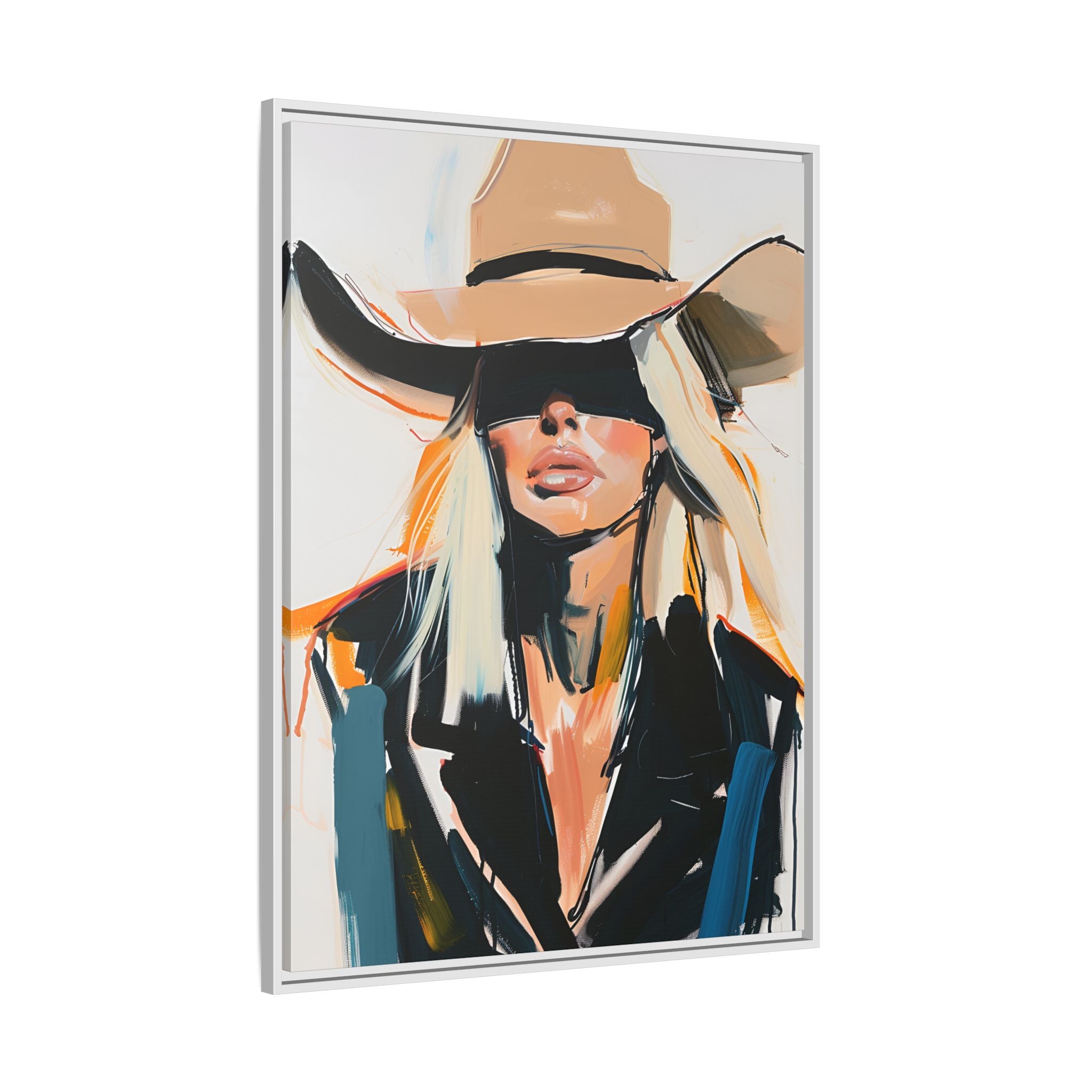 Framed Canvas - Blindfolded Cowgirl Charm