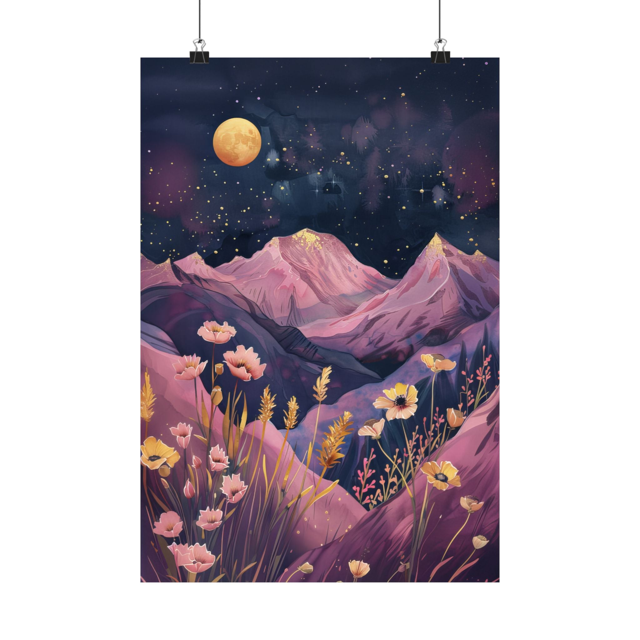 Golden Moon Over Lavender Peaks