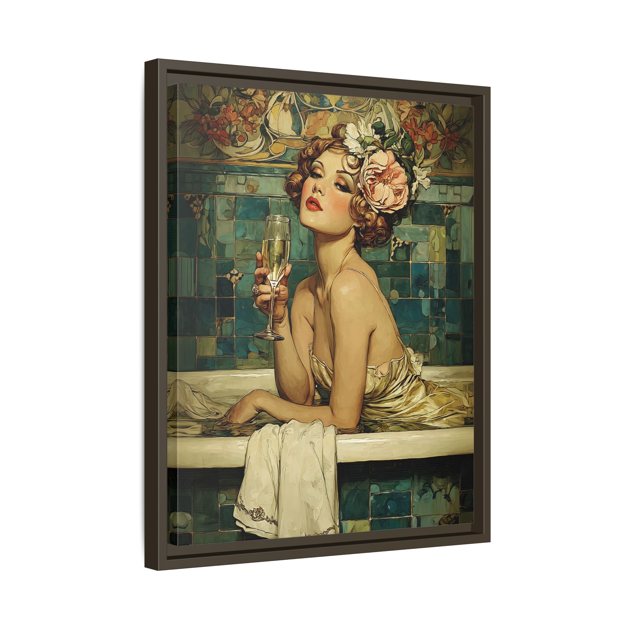Framed Canvas - Champagne Bathtub Coquette