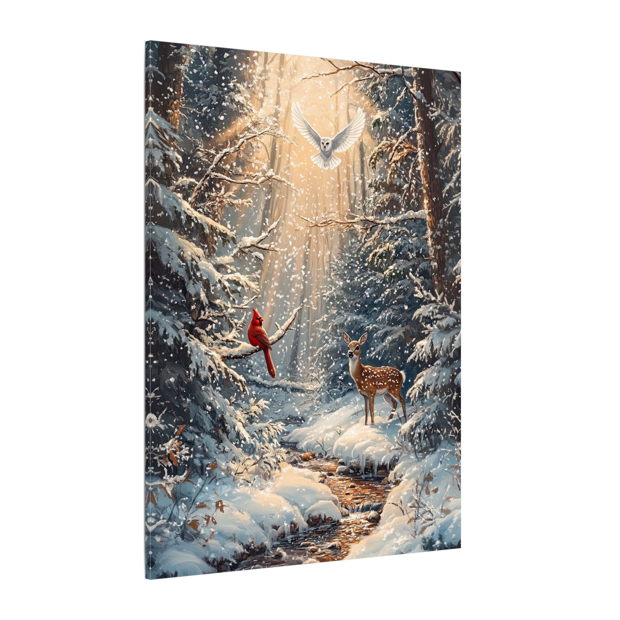 .75" Matte Canvas - Winter Cardinal Deer Owl