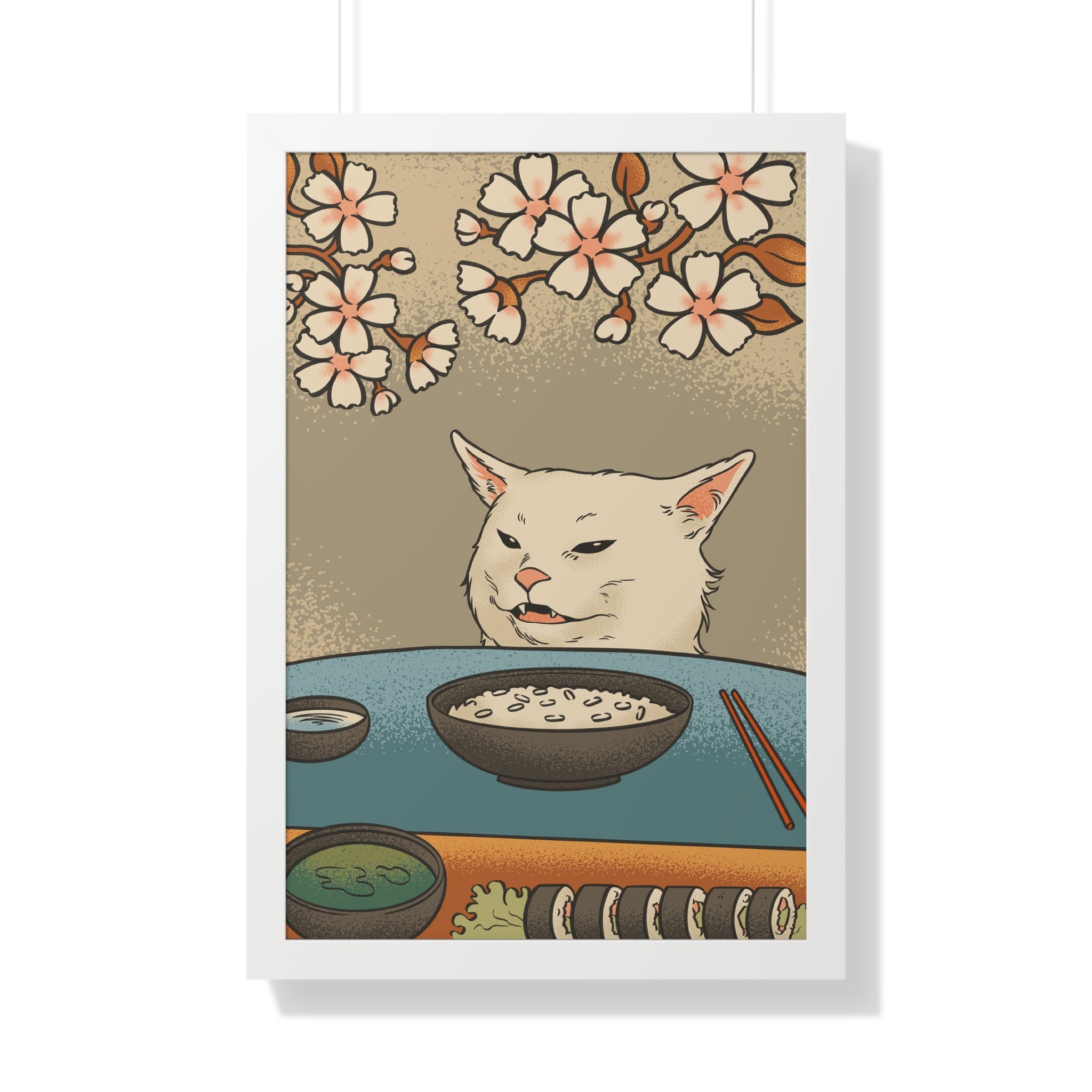Framed Paper Print - Unimpressed Cat Meme Ukiyo-e