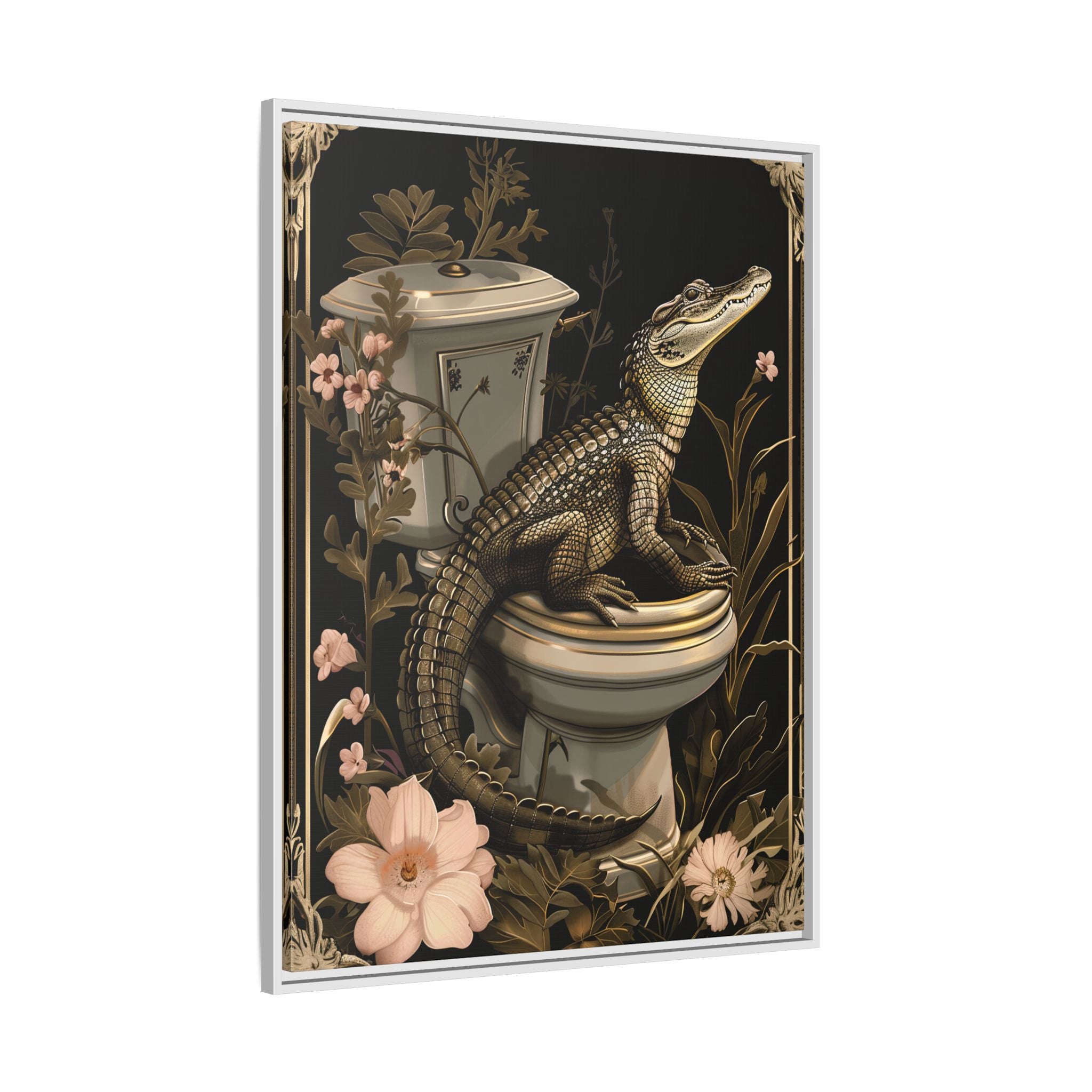 Framed Canvas - Toilet Gator Floral Surprise