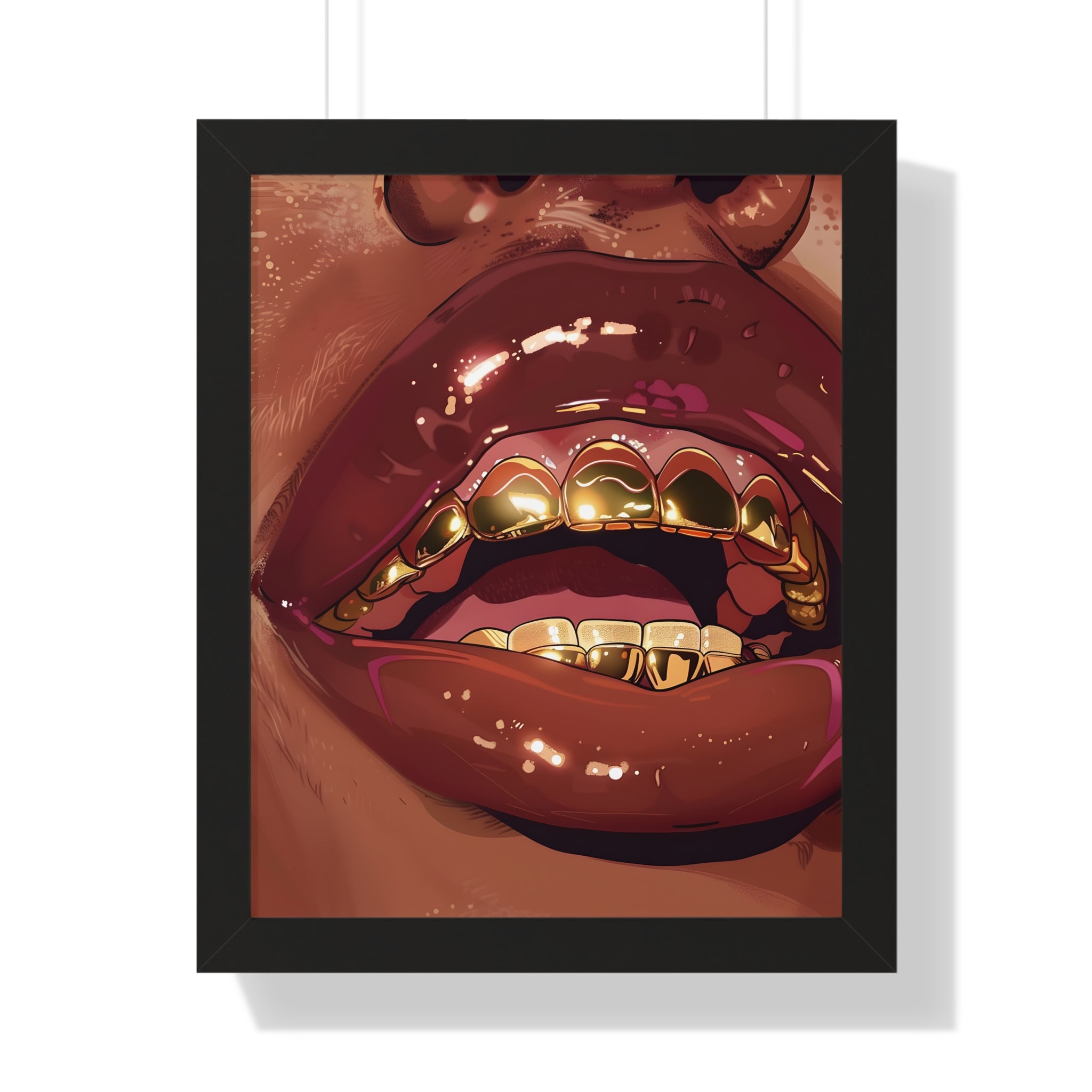 Framed Paper Print - Gold Grills Glam Closeup