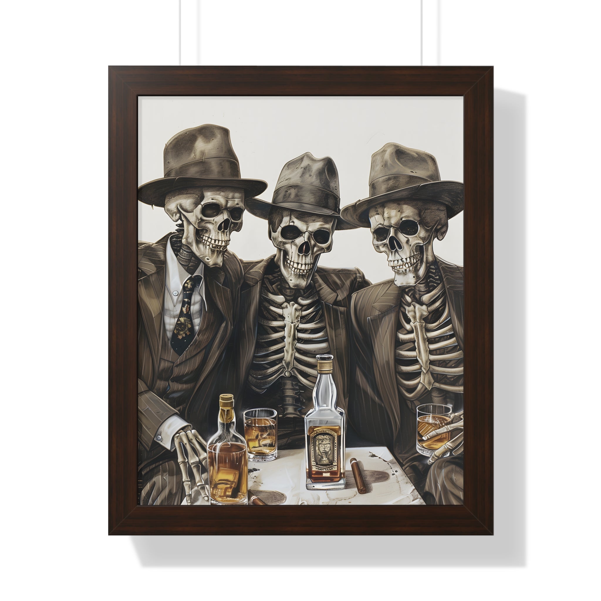 Framed Paper Print - Skeleton Whiskey Gentlemen