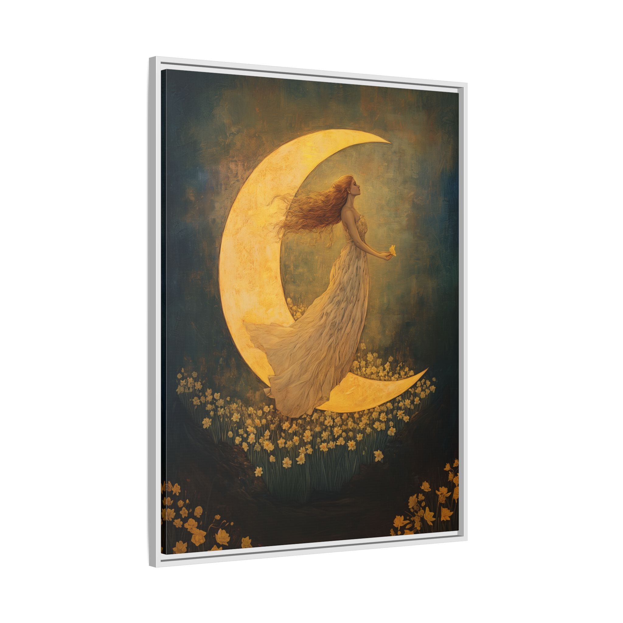 Framed Canvas - Moonlit Dreamer with Daffodils
