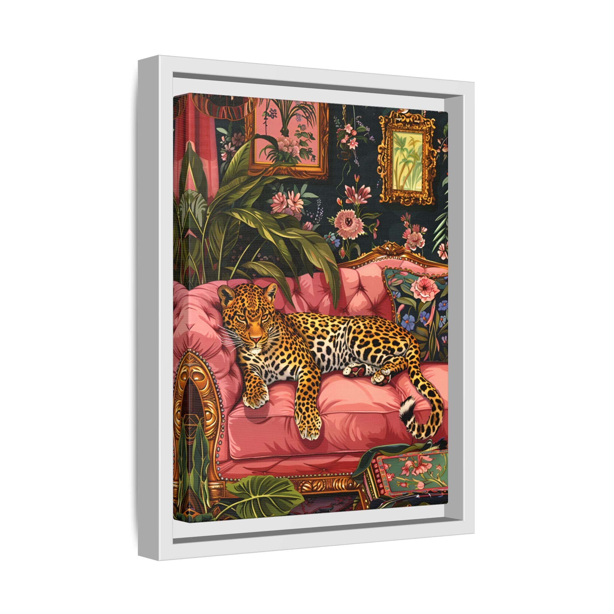 Framed Canvas - Leopard Lounge in Bloom