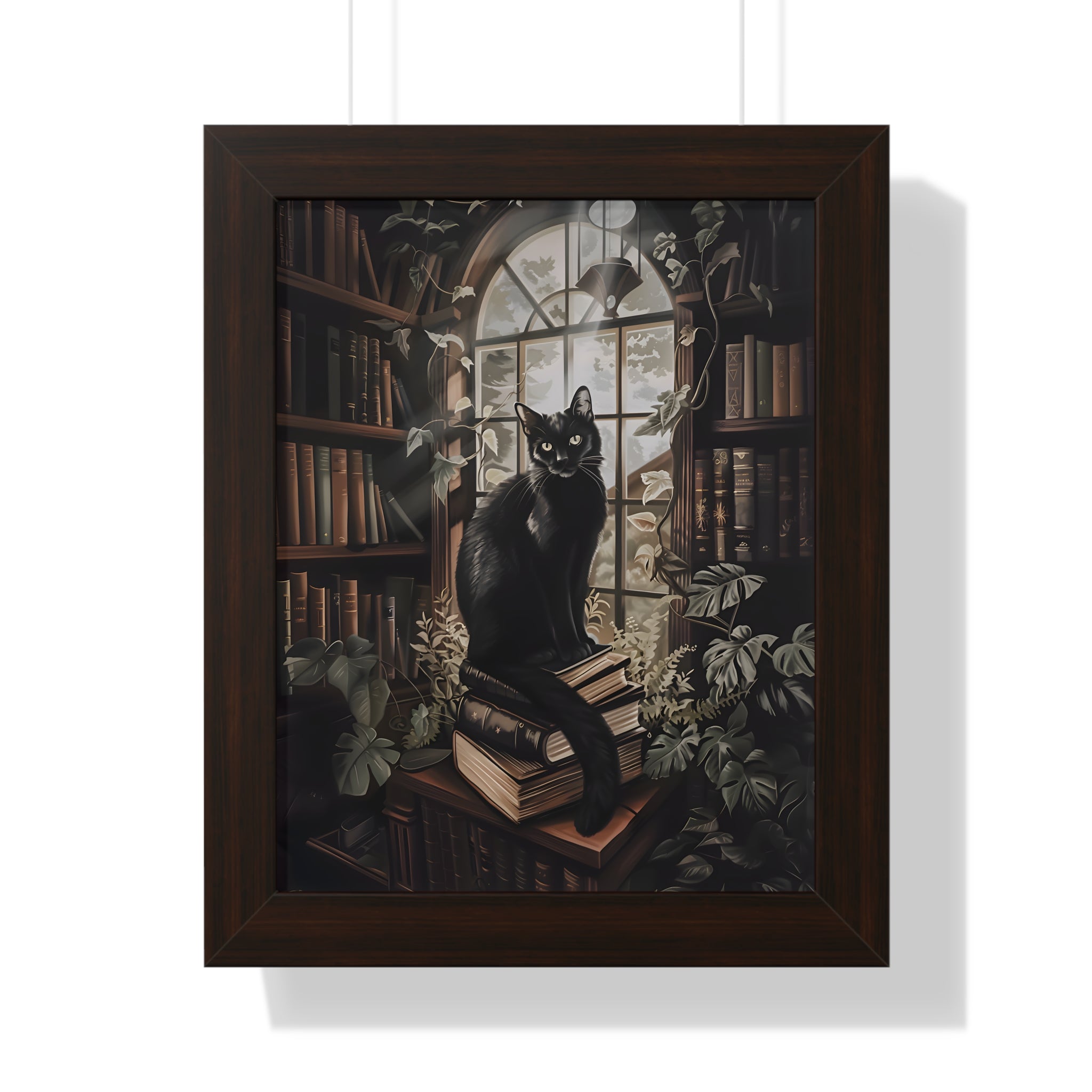 Framed Paper Print - Book Hoarder Feline Gaze