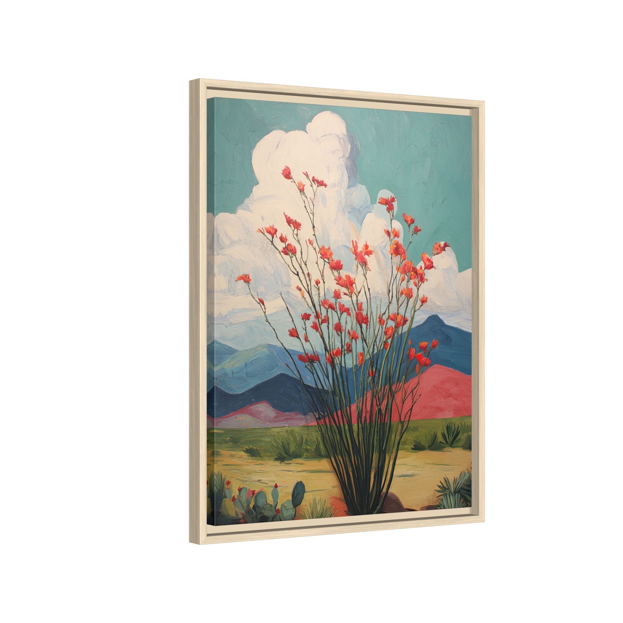 Framed Canvas - Ocotillo Cactus Desert Bloom