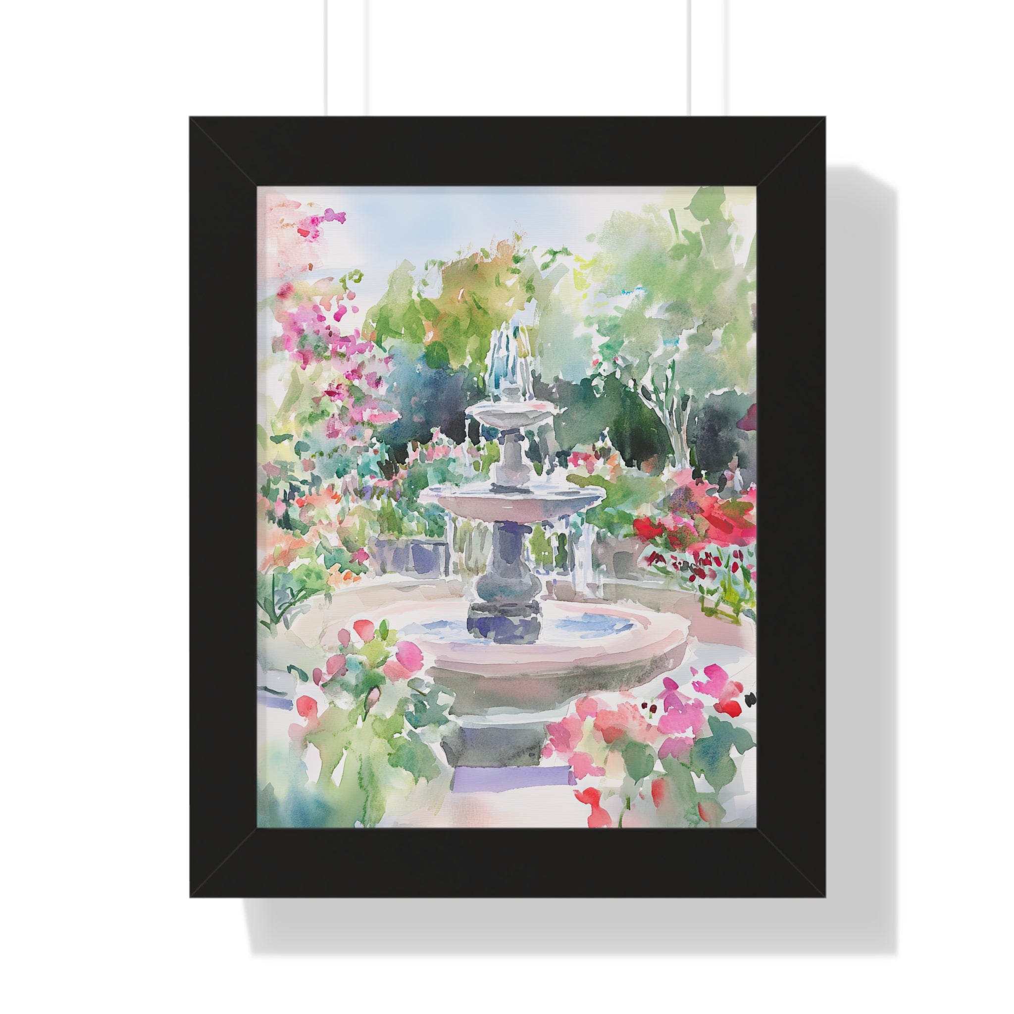Framed Paper Print - Charleston Garden Fountain View