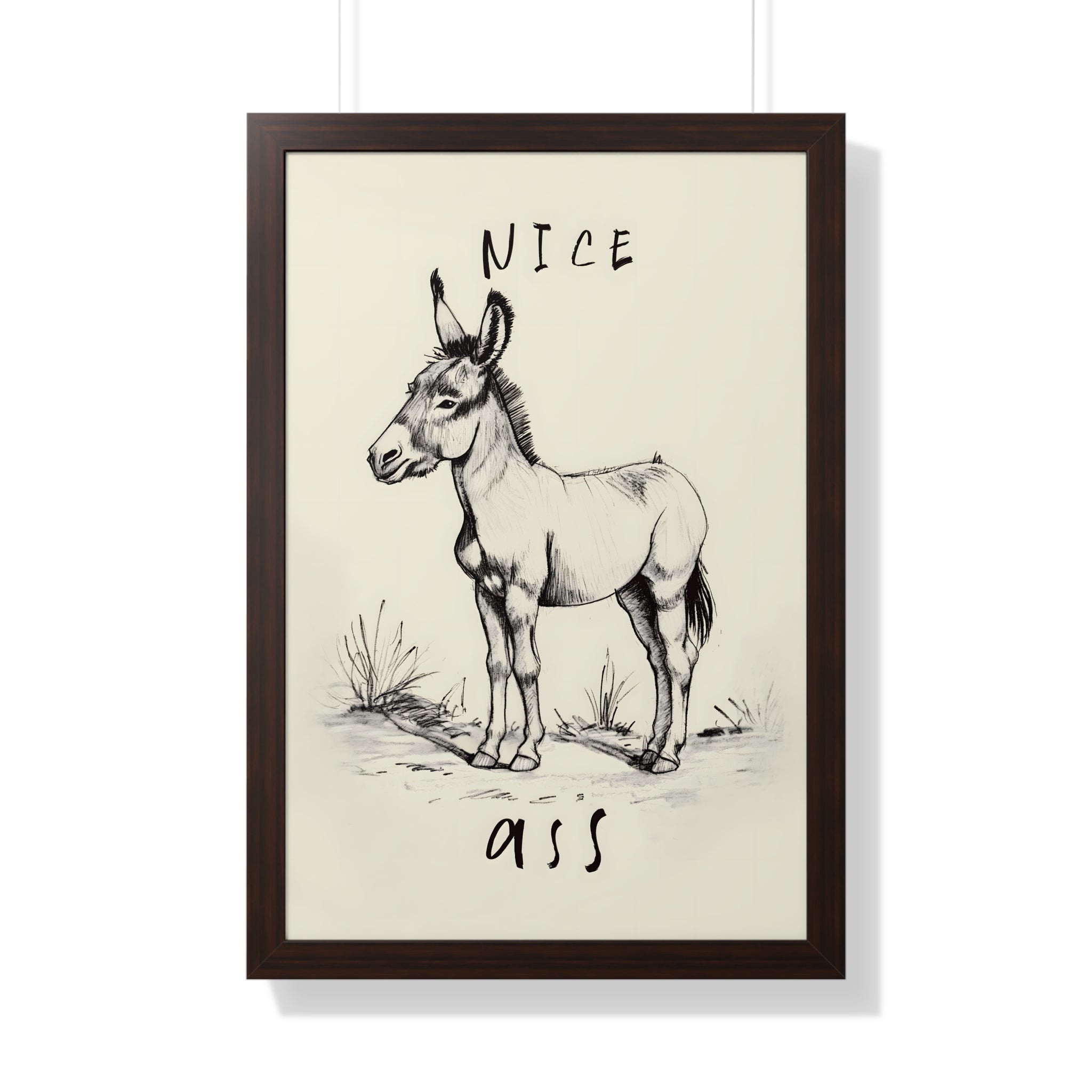 Framed Paper Print - Donkey Line Art Humor