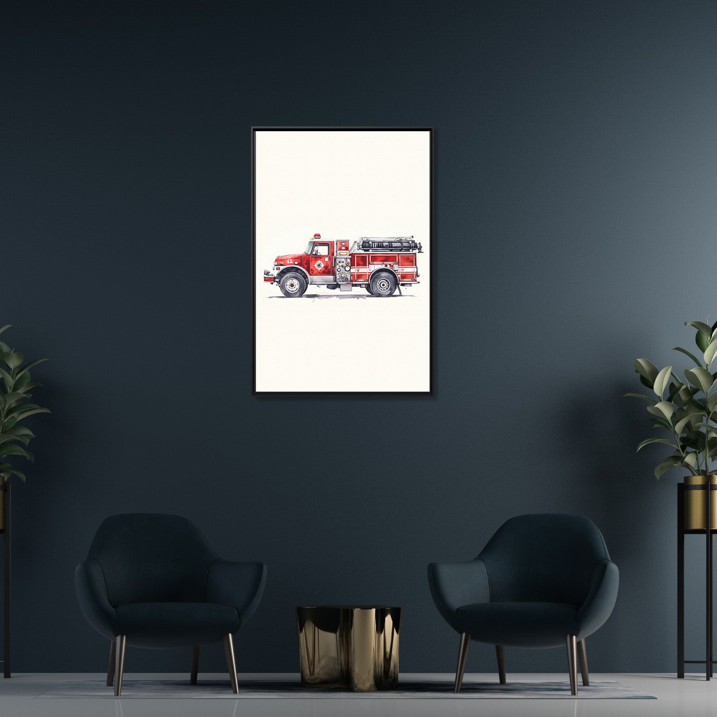 Framed Canvas - Classic Pumper Firetruck