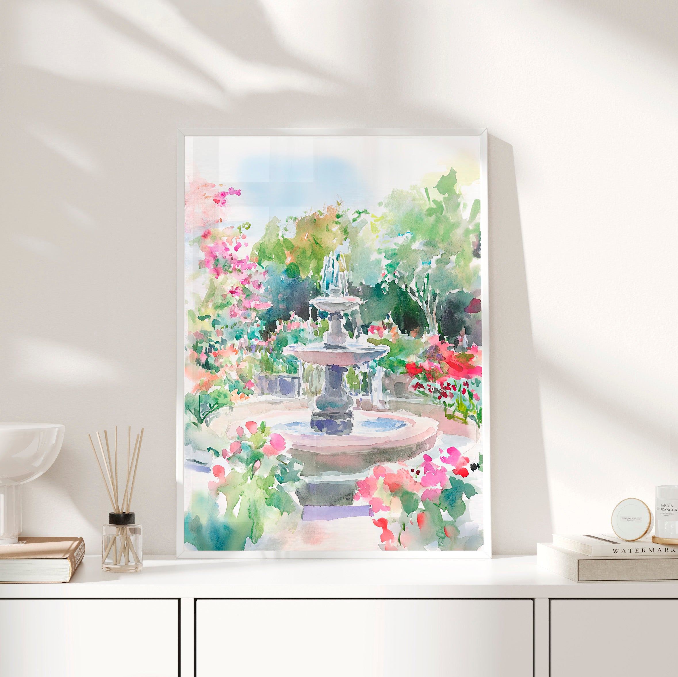 Framed Paper Print - Charleston Garden Fountain View