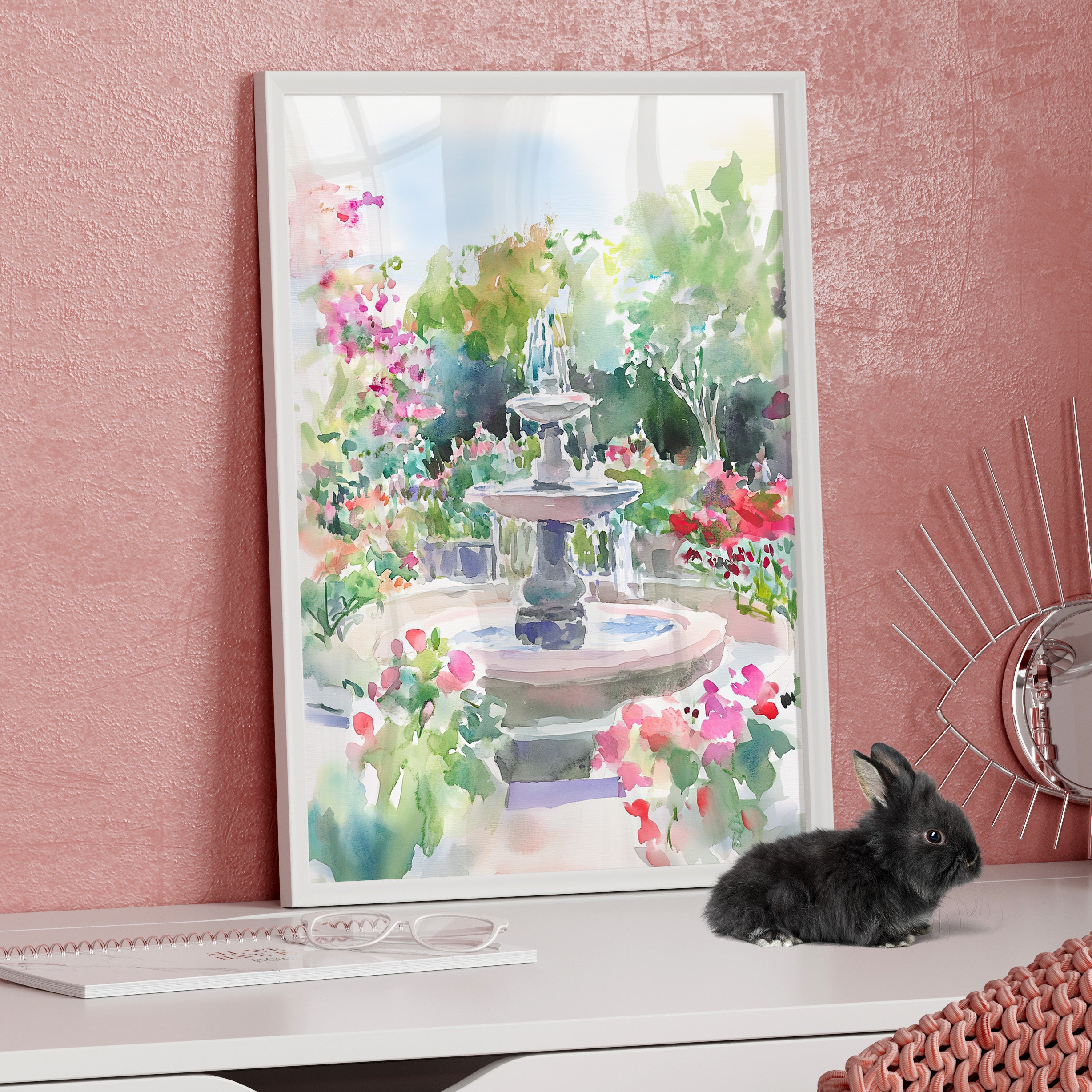 Framed Paper Print - Charleston Garden Fountain View