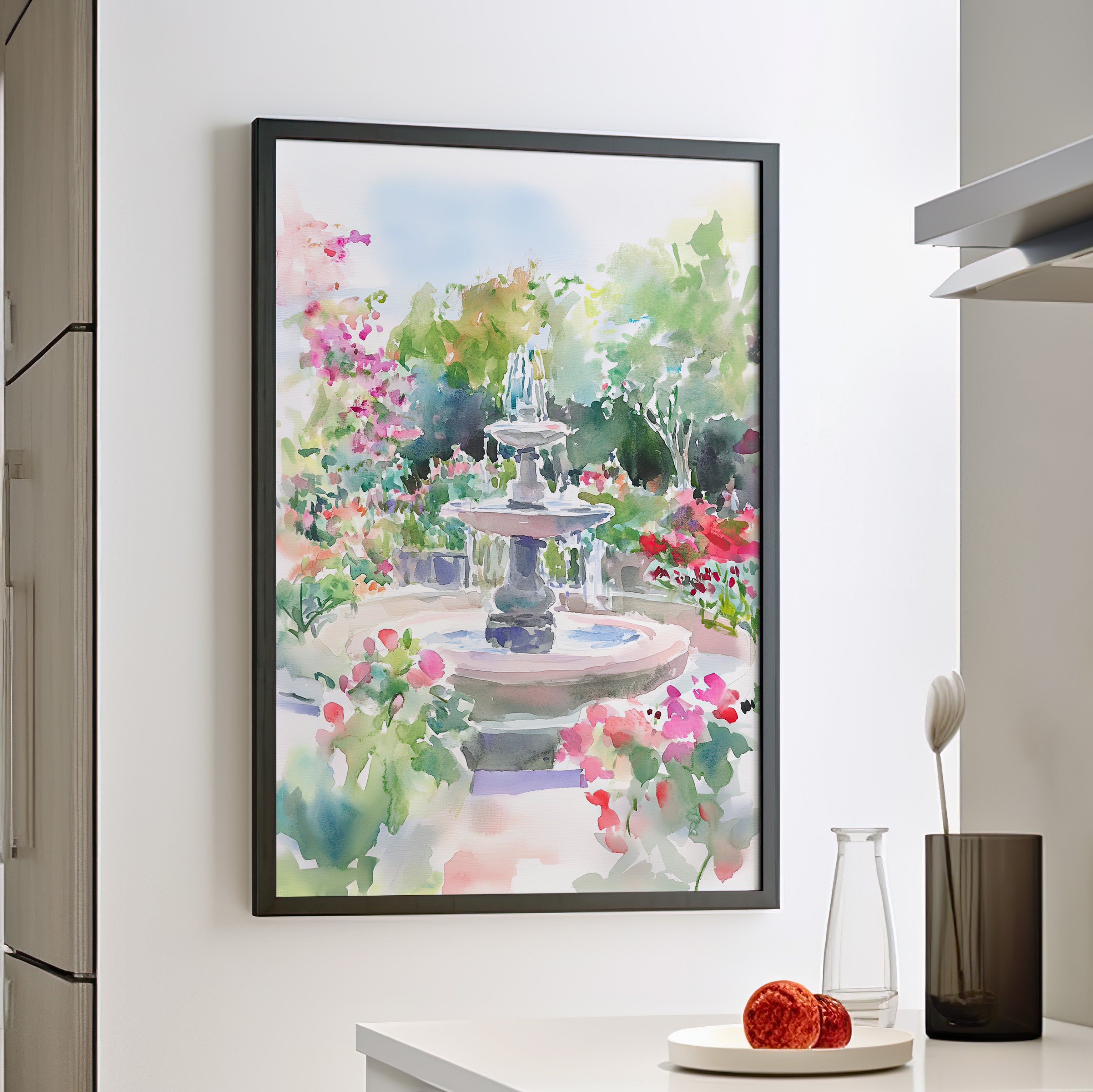 Framed Paper Print - Charleston Garden Fountain View