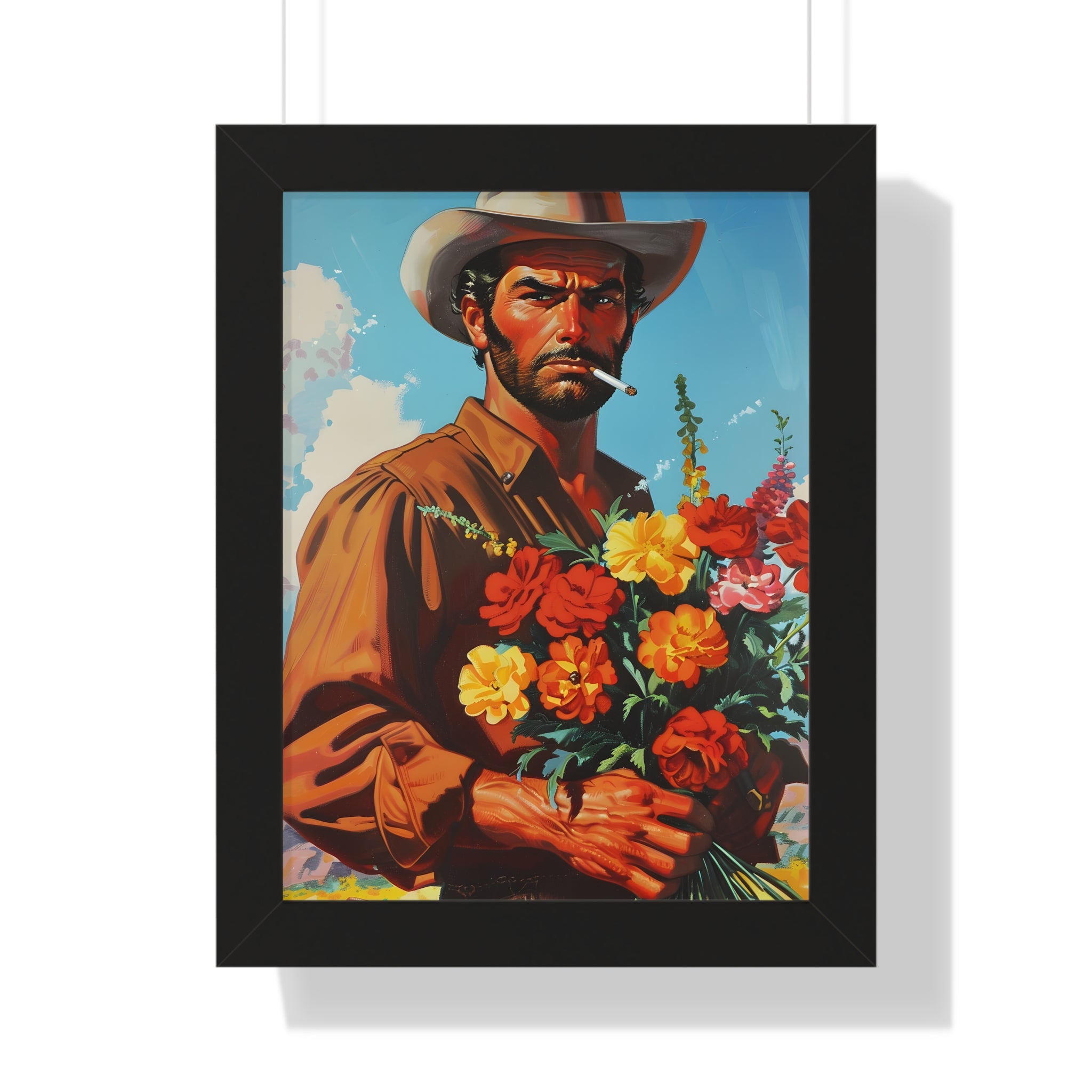 Framed Paper Print - Rugged Blooms Cowboy