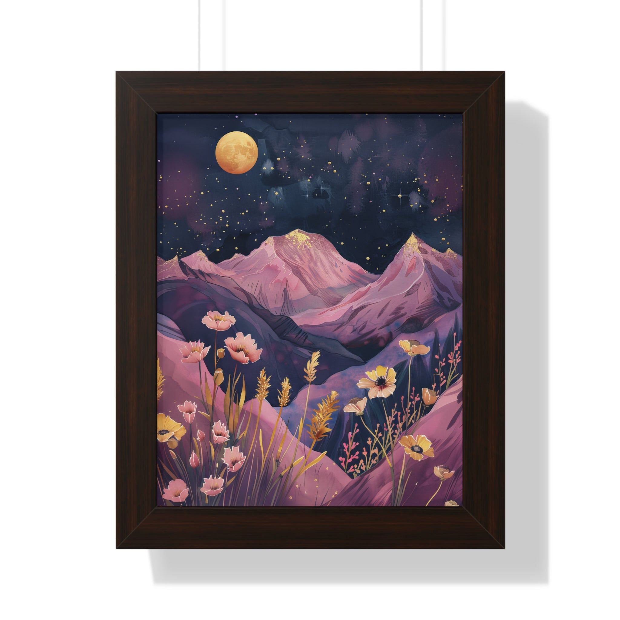 Framed Paper Print - Golden Moon Over Lavender Peaks
