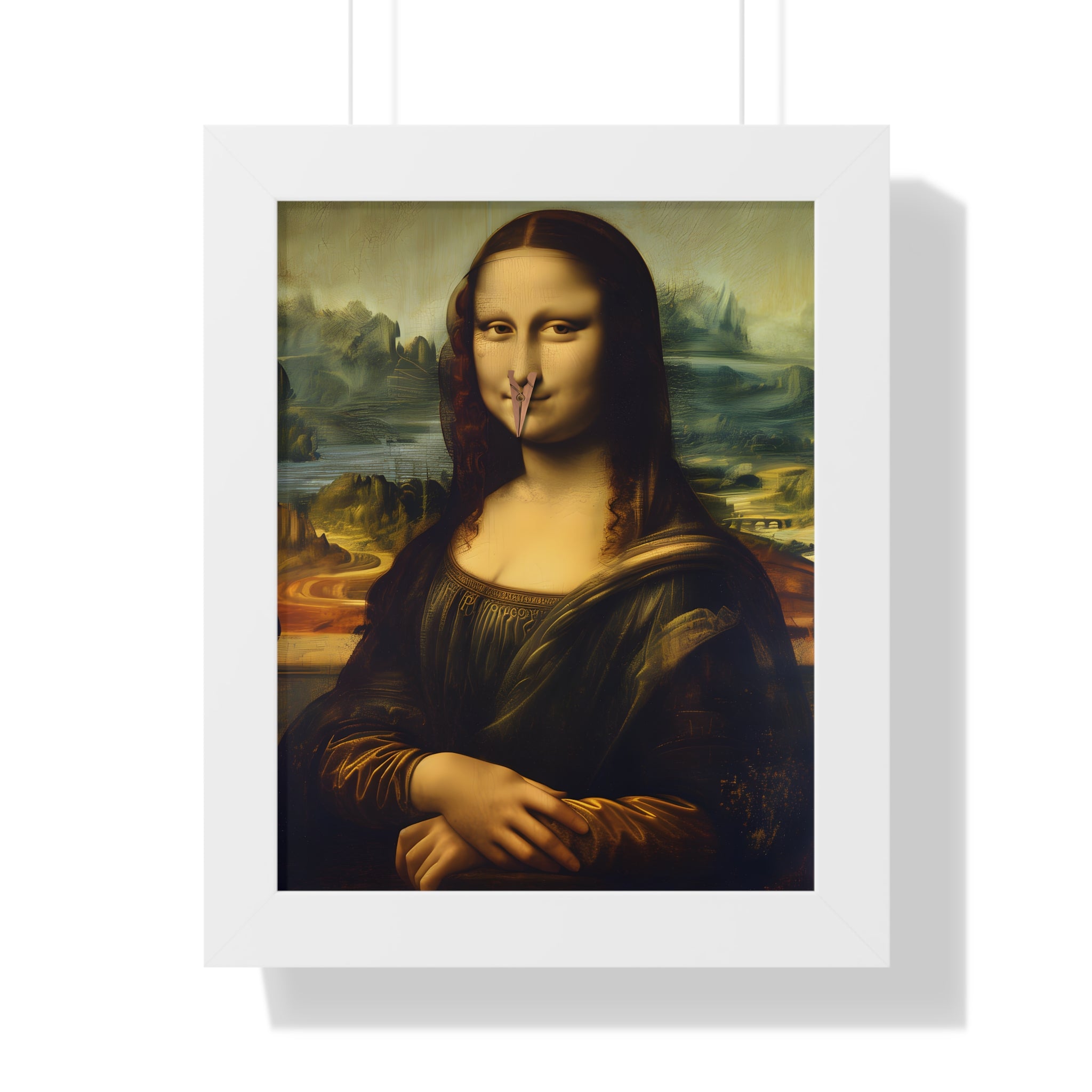 Framed Paper Print - Mona Lisa Nose Peg Gag