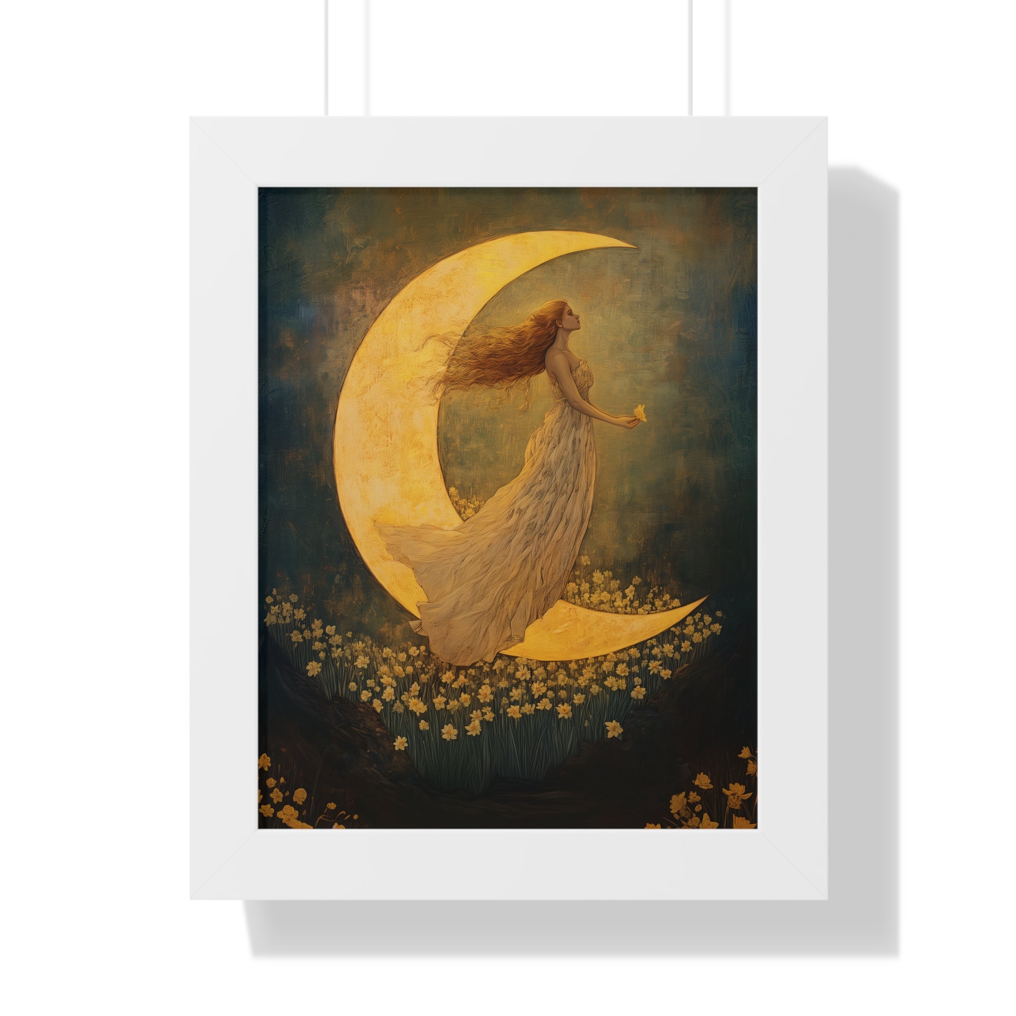 Framed Paper Print - Moonlit Dreamer with Daffodils