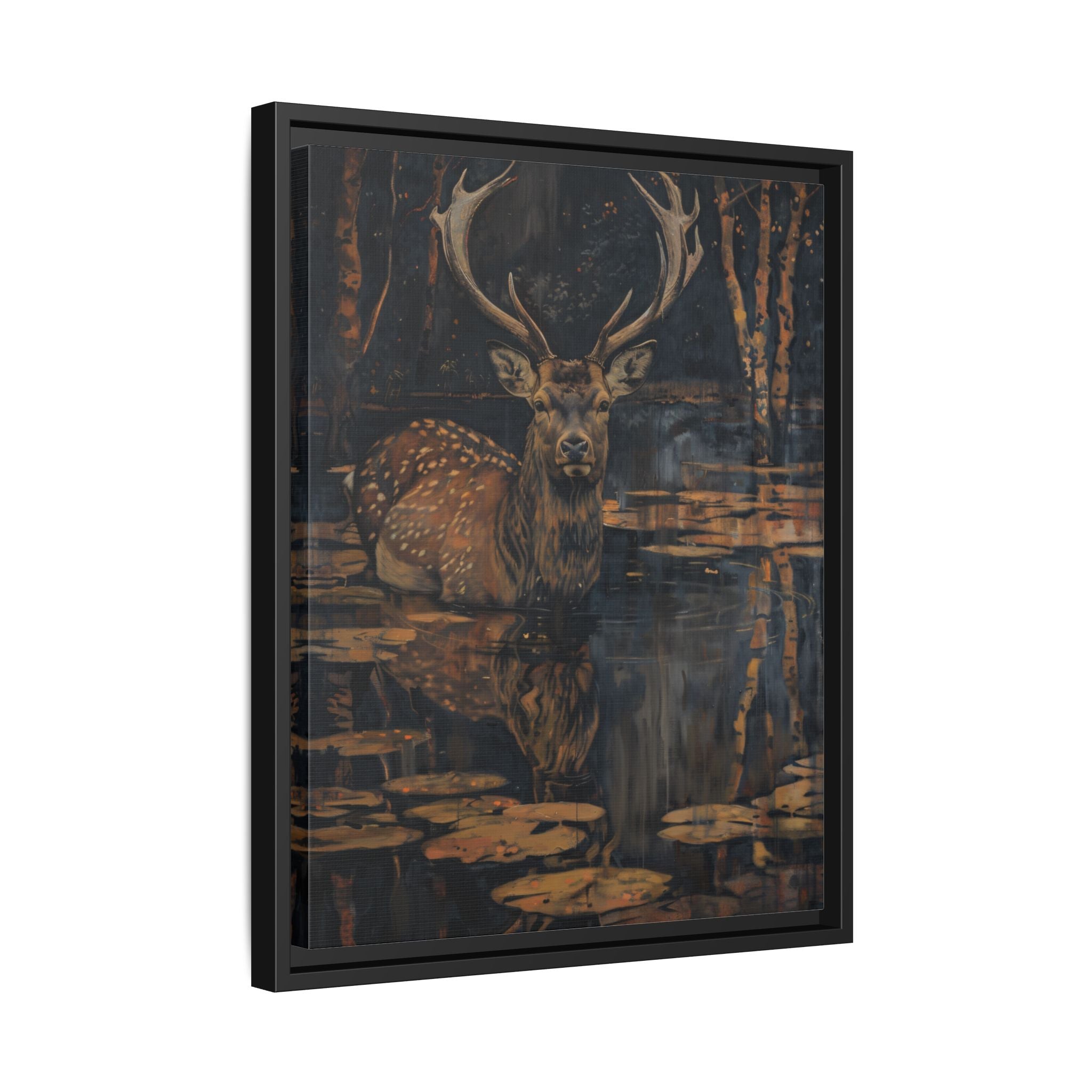 Framed Canvas - Twilight Stag Reflection