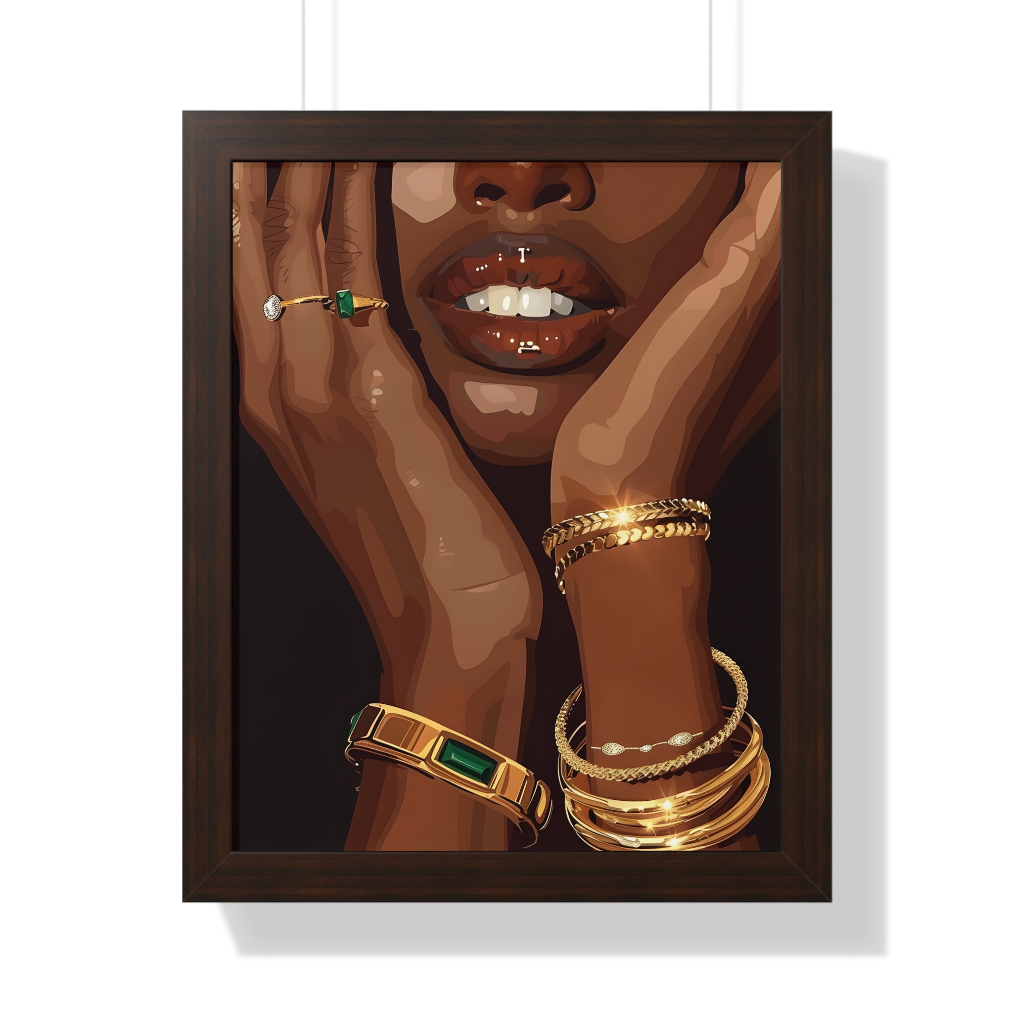 Framed Paper Print - Golden Emerald Beauty Portrait