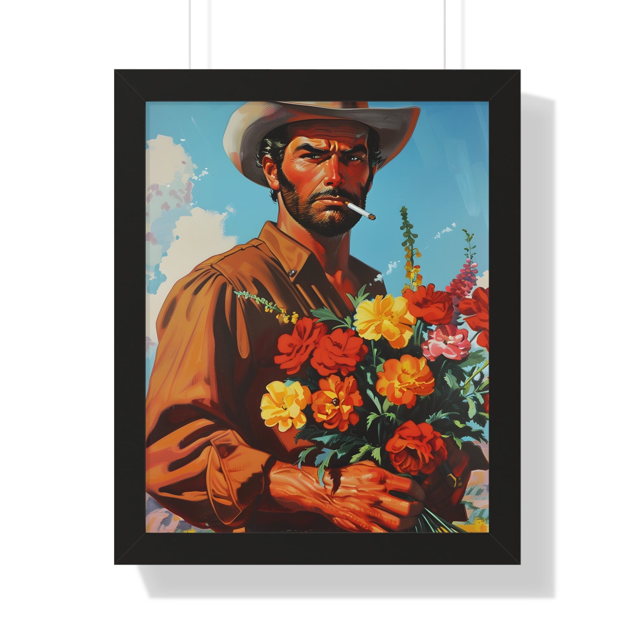 Framed Paper Print - Rugged Blooms Cowboy